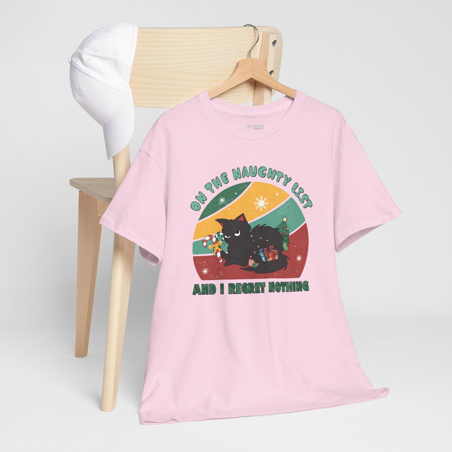 On The Naughty List Funny Cat Christmas Heavy Cotton Tee - Cat Lovers Christmas Gift
