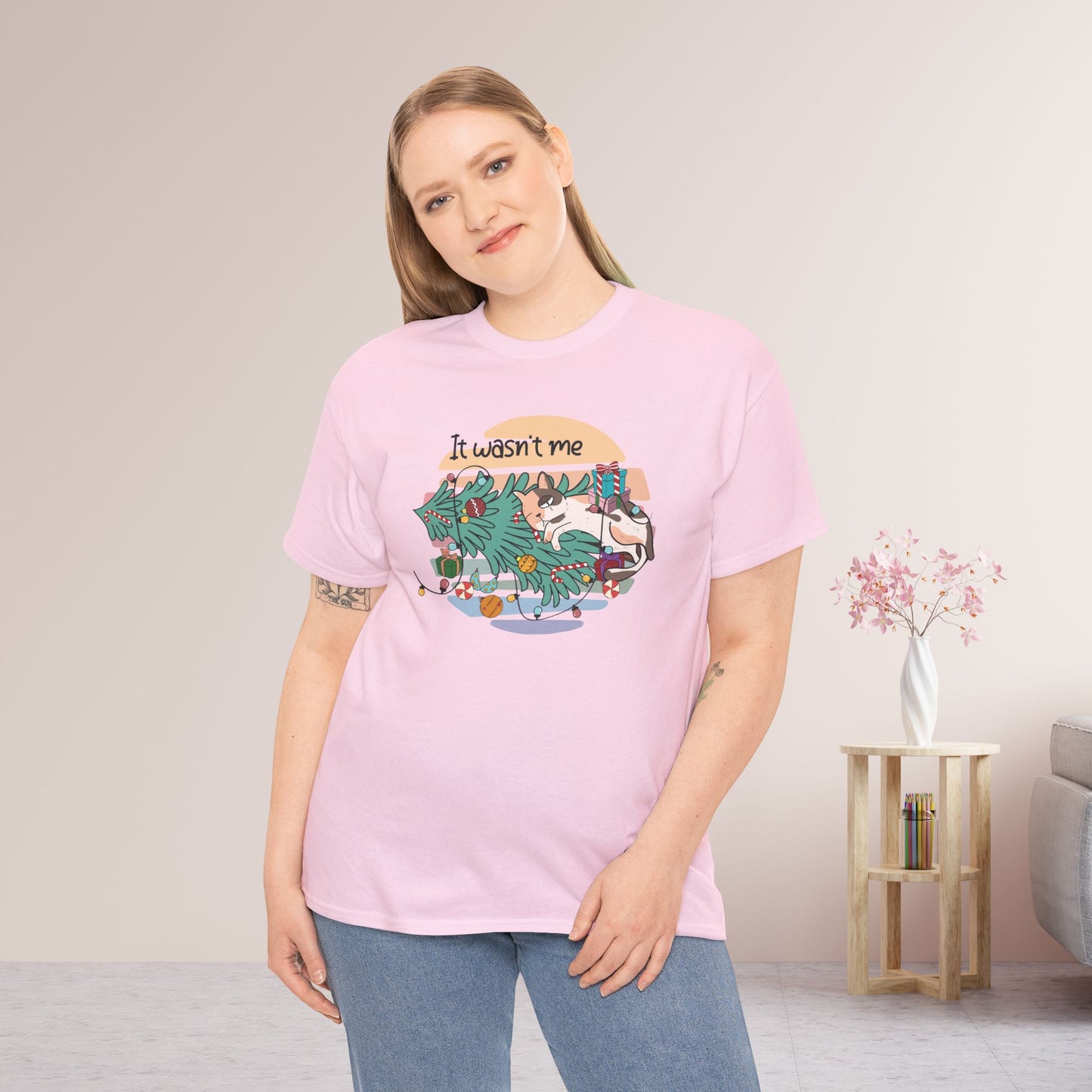 It Wasn't Me Funny Cat Christmas Heavy Cotton Tee - Cat Lovers Christmas Gift
