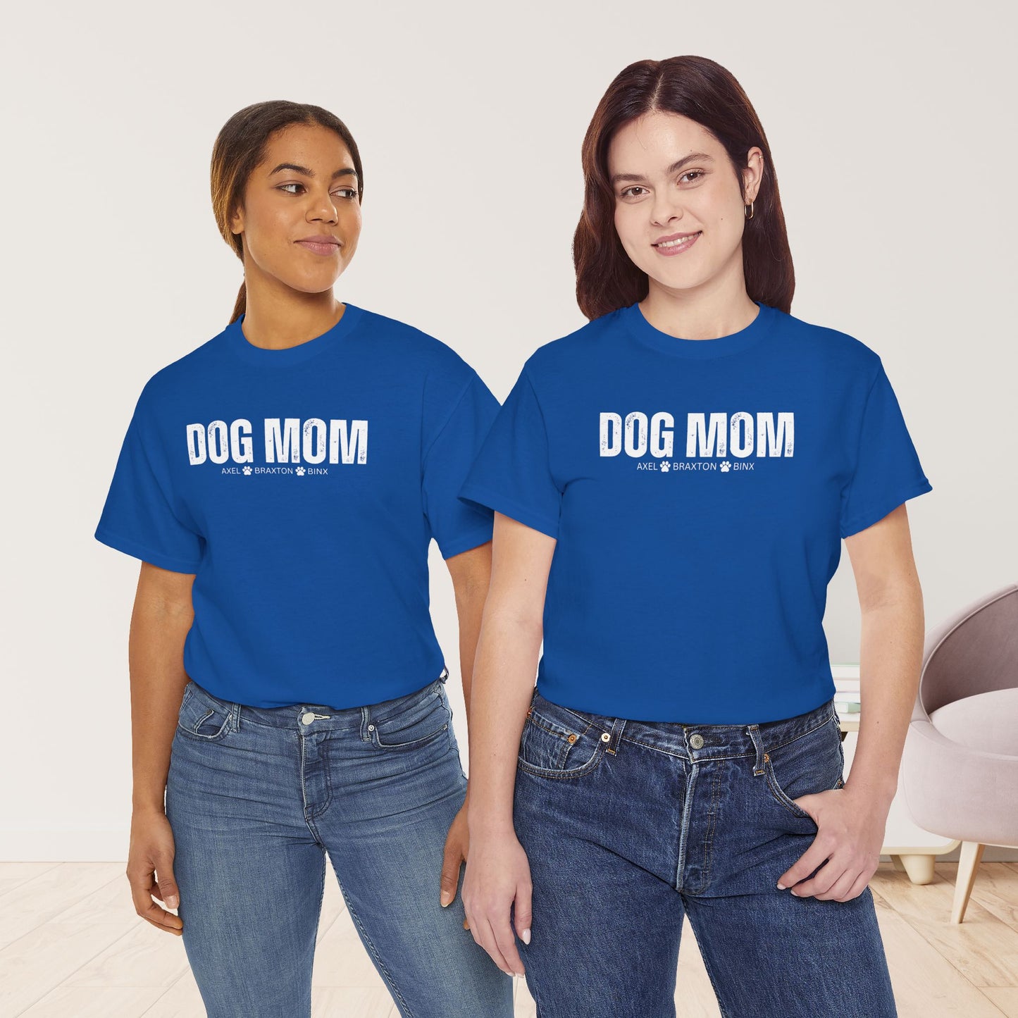 Custom Dog Mom Heavy Cotton Tee with Dogs Name - Personalized Dog Lover Gift
