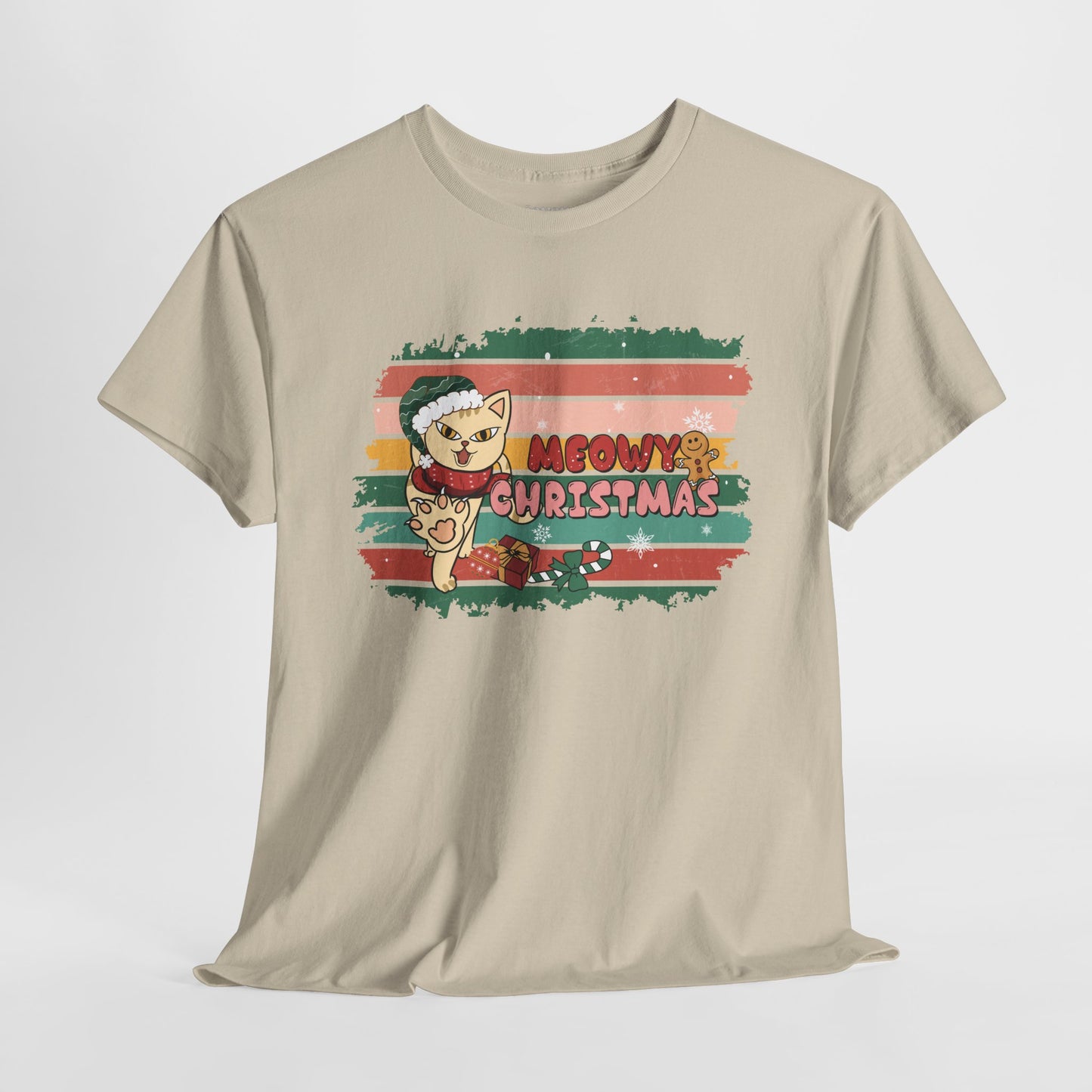 Meowy Christmas Funny Cat Christmas Heavy Cotton Tee - Cat Lovers Christmas Gift