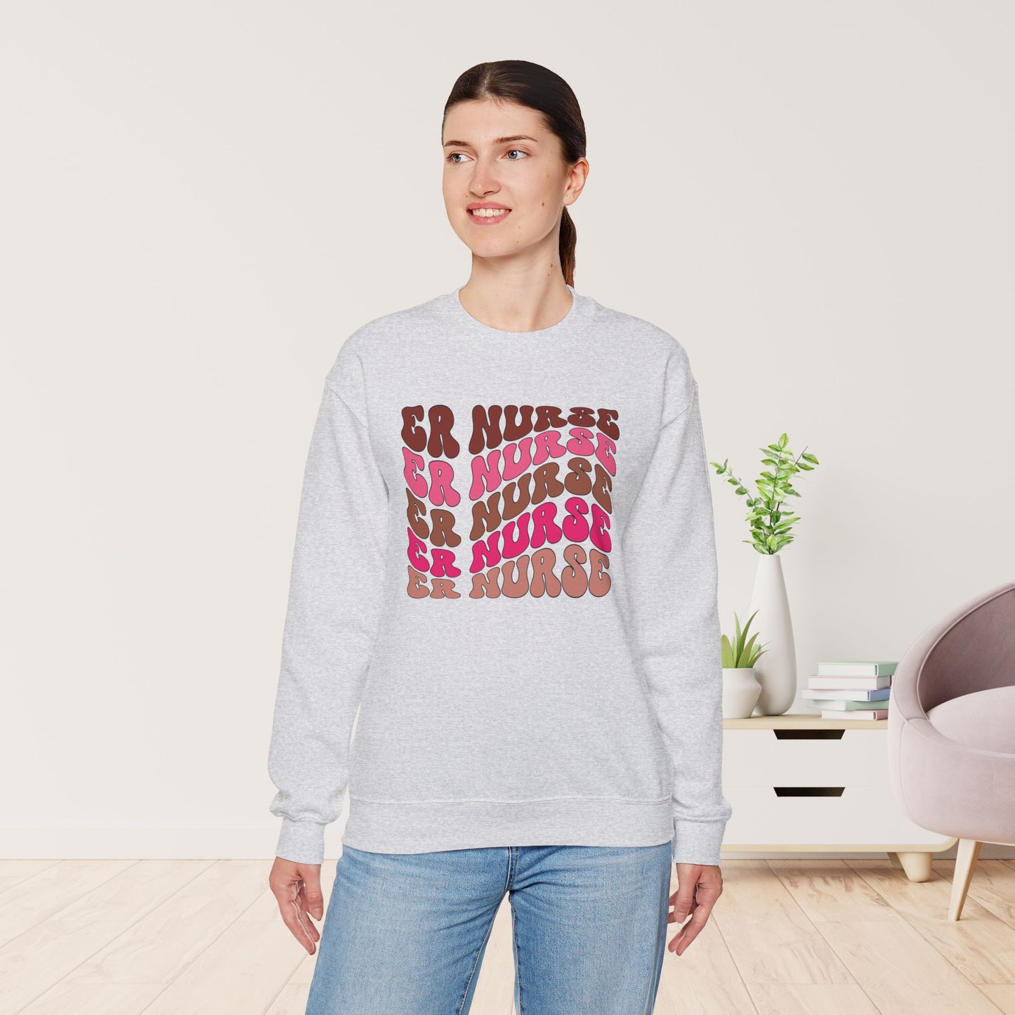Groovy Pink ER Nurse Sweatshirt - Emergency Nurse Pullover