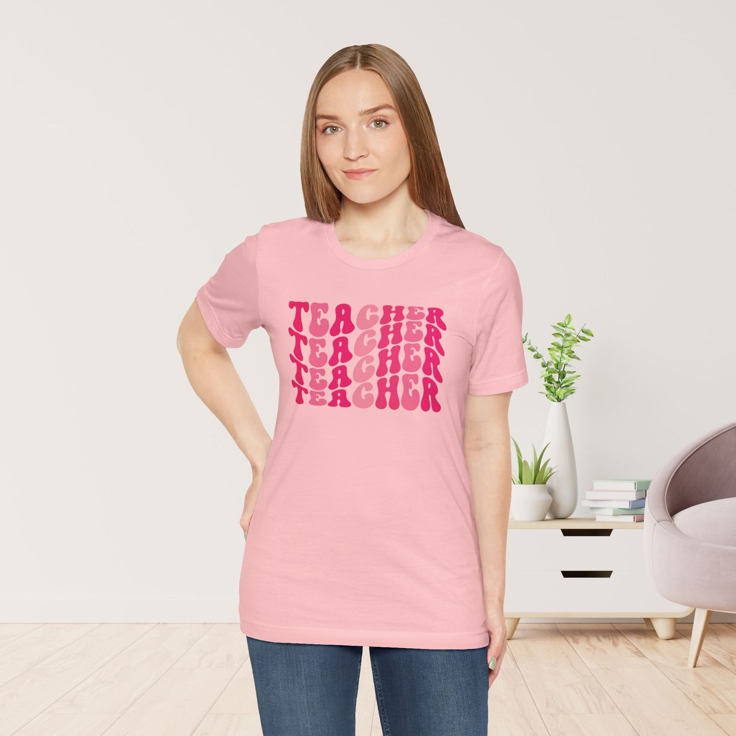 Groovy Pink Teacher Soft Cotton Tee for School Teachers