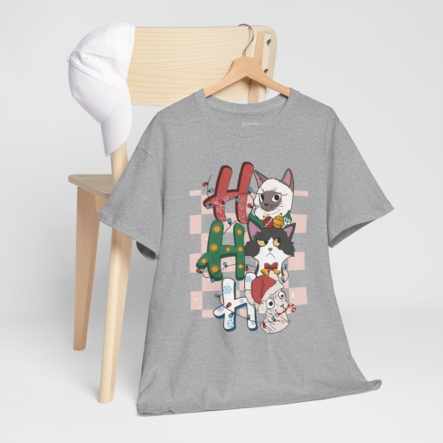 Ho Ho Ho Funny Cat Christmas Heavy Cotton Tee - Cat Lovers Christmas Gift