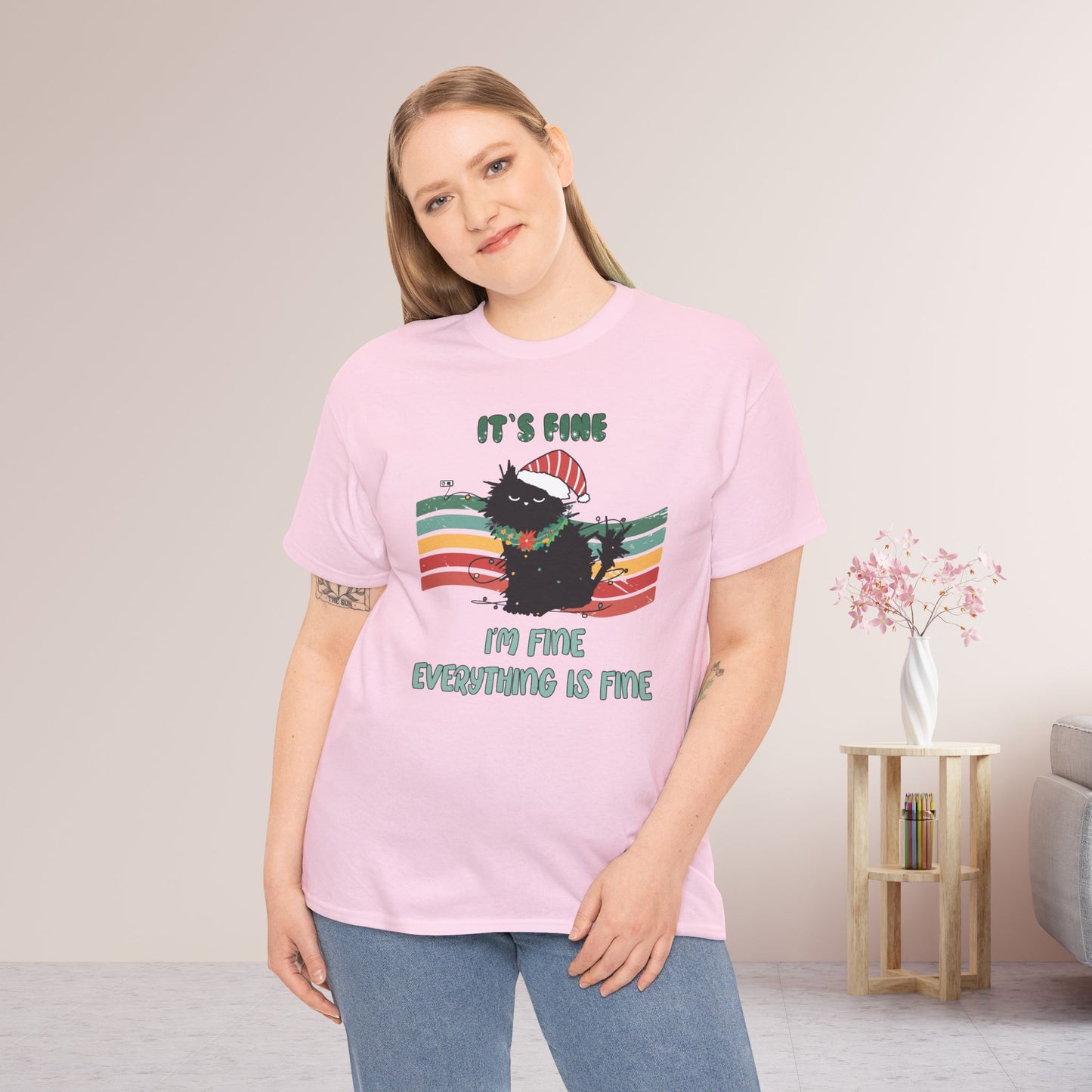 It's Fine Funny Cat Christmas Heavy Cotton Tee - Cat Lovers Christmas Gift