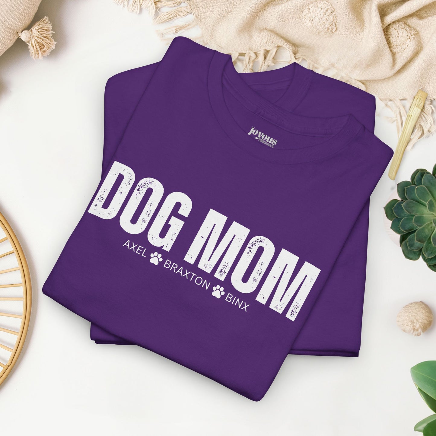 Custom Dog Mom Heavy Cotton Tee with Dogs Name - Personalized Dog Lover Gift