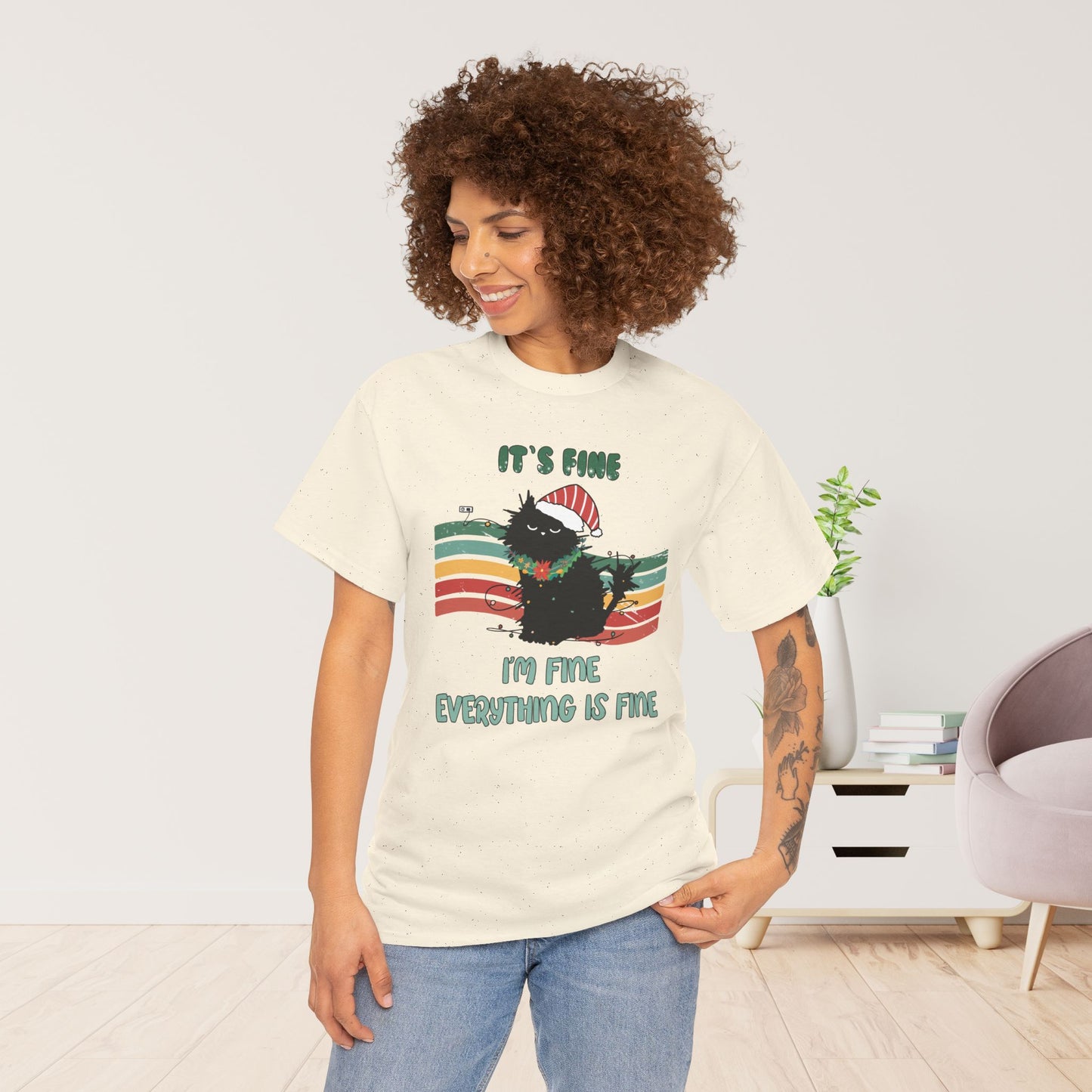 It's Fine Funny Cat Christmas Heavy Cotton Tee - Cat Lovers Christmas Gift