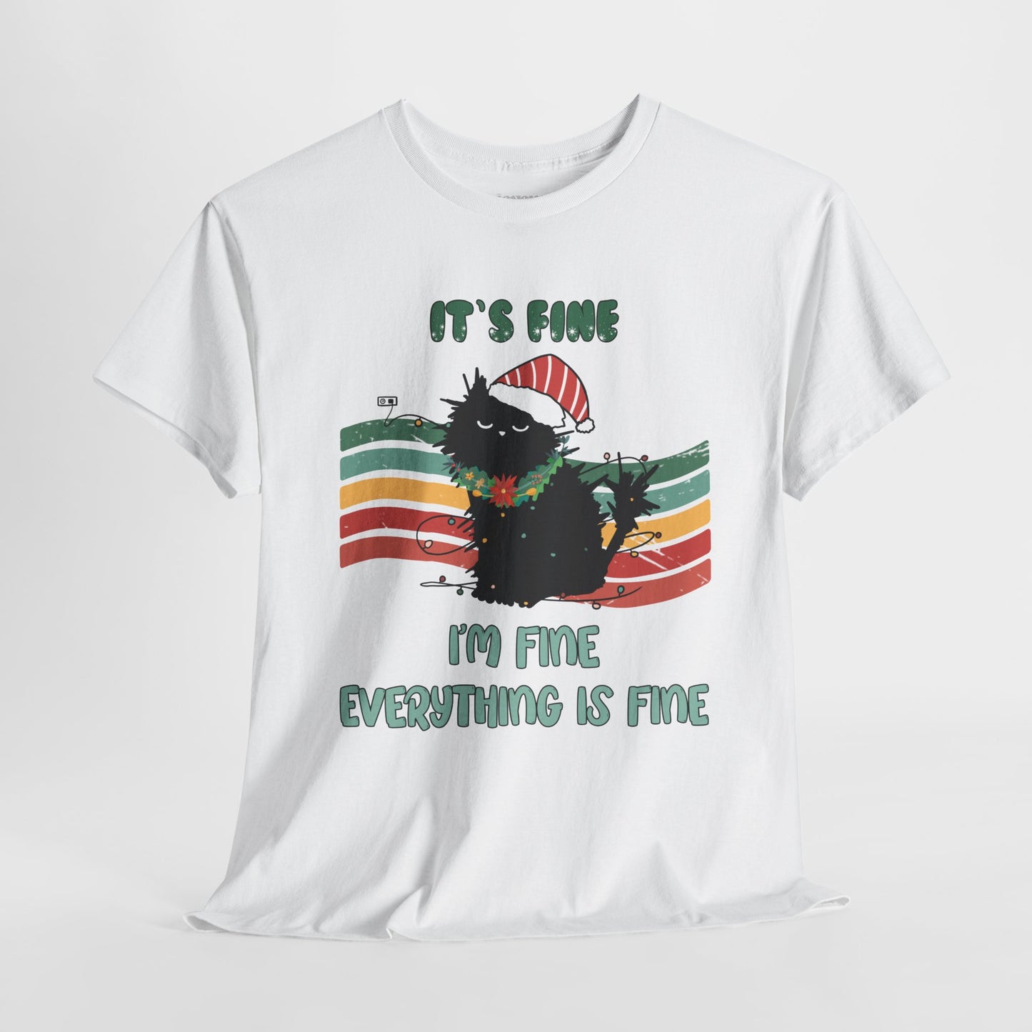 It's Fine Funny Cat Christmas Heavy Cotton Tee - Cat Lovers Christmas Gift