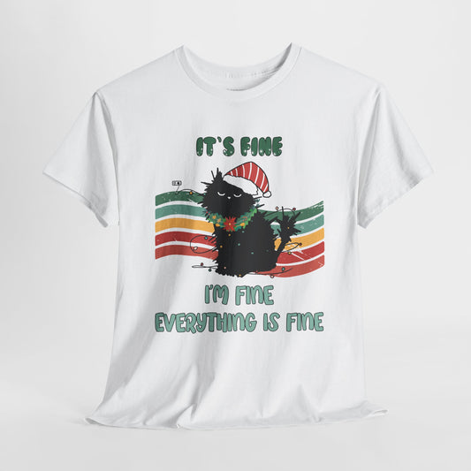 It's Fine Funny Cat Christmas Heavy Cotton Tee - Cat Lovers Christmas Gift