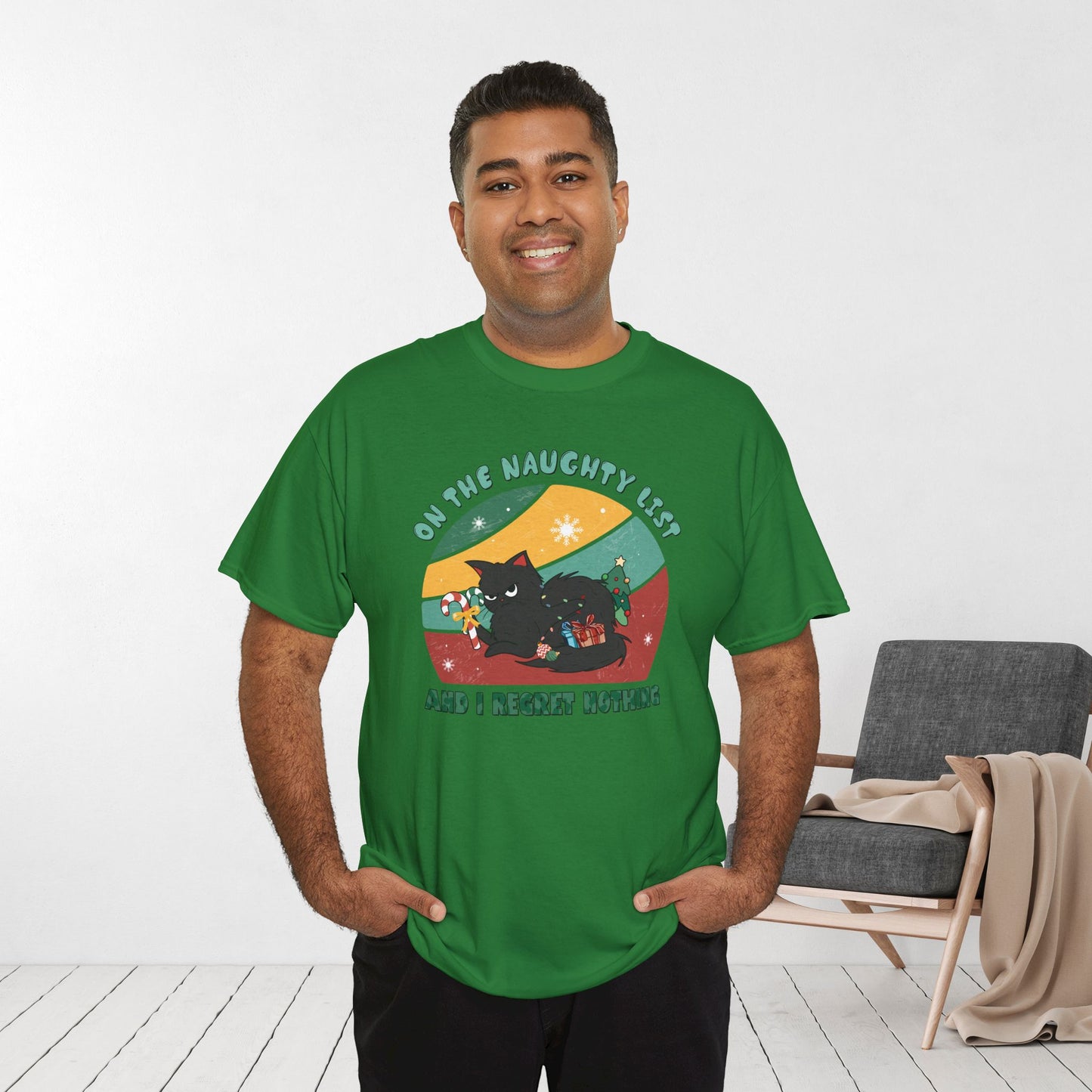 On The Naughty List Funny Cat Christmas Heavy Cotton Tee - Cat Lovers Christmas Gift