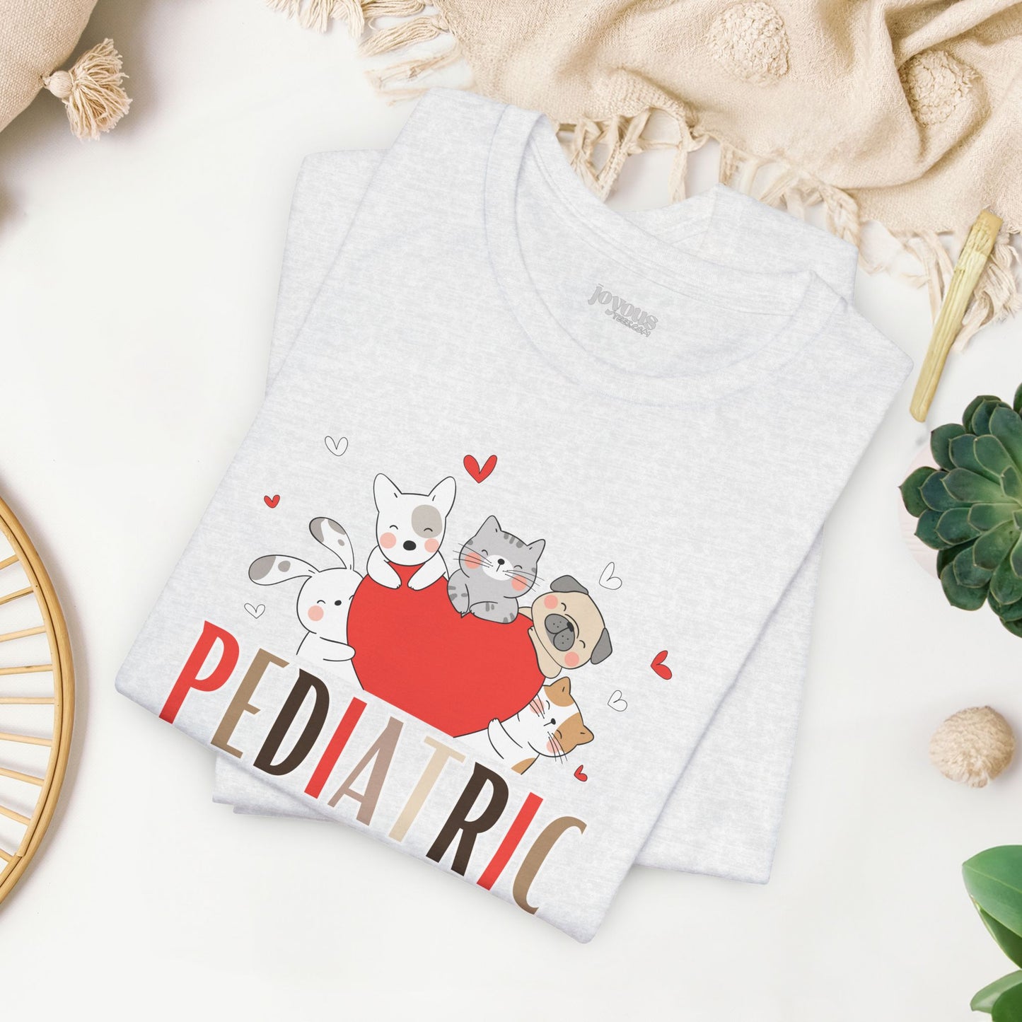 Pediatric Nurse Soft Cotton Tee with Cute Dogs and Cats for PEDS Nurse