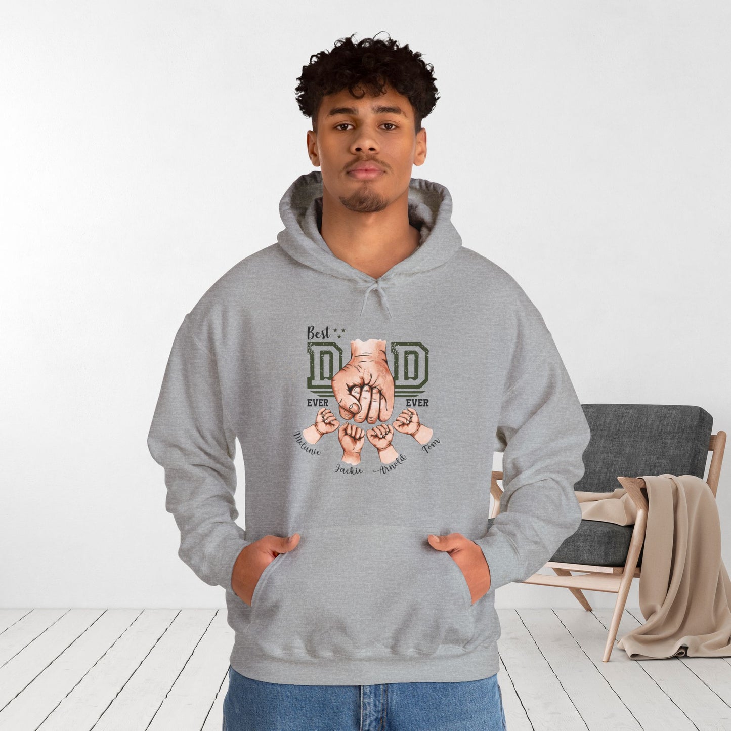 Custom Dad Hoodie with Kids Name - Personalized Gift for Dad