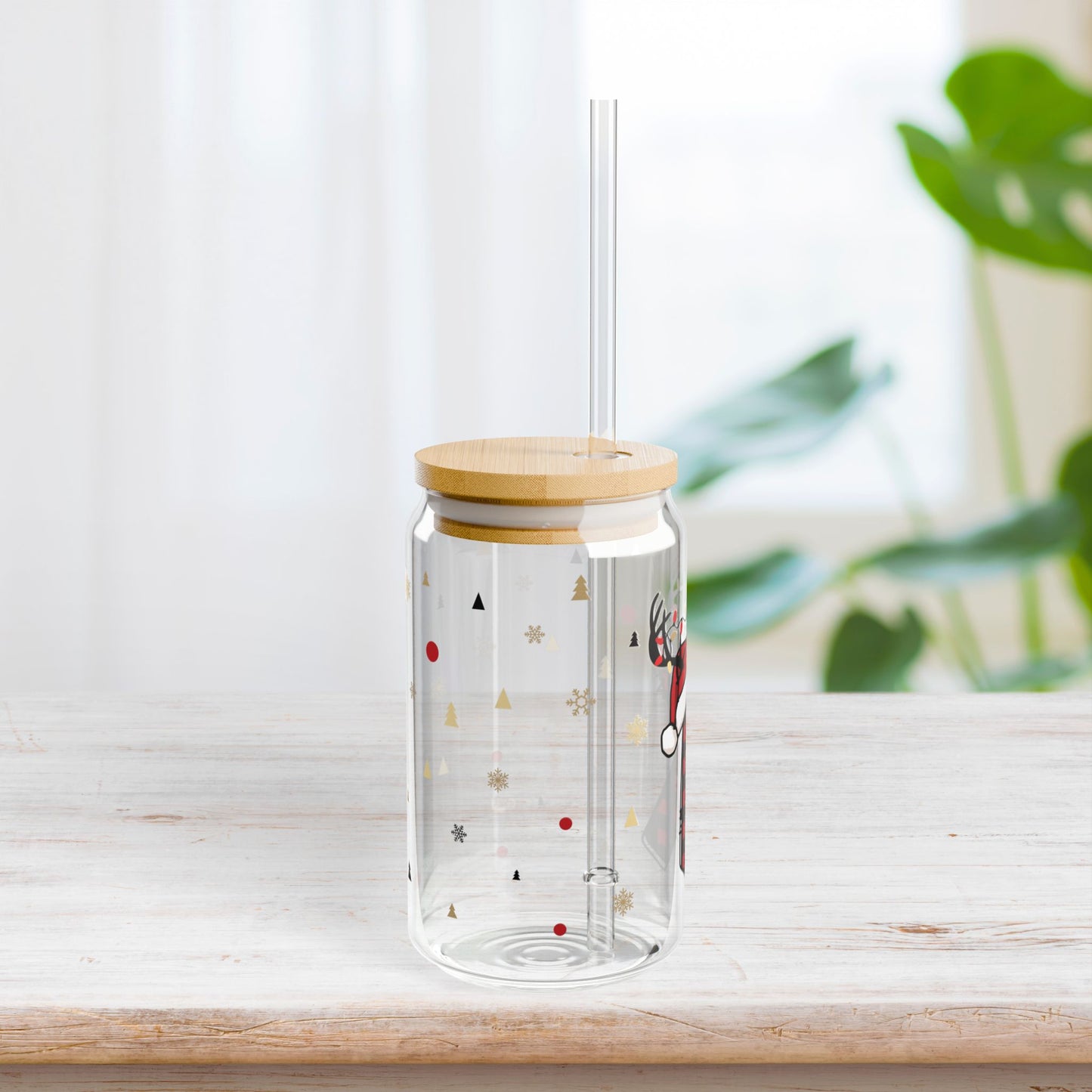 Personalized Christmas Plaid Monogrammed Sipper Glass - Custom Christmas Initial Gifts