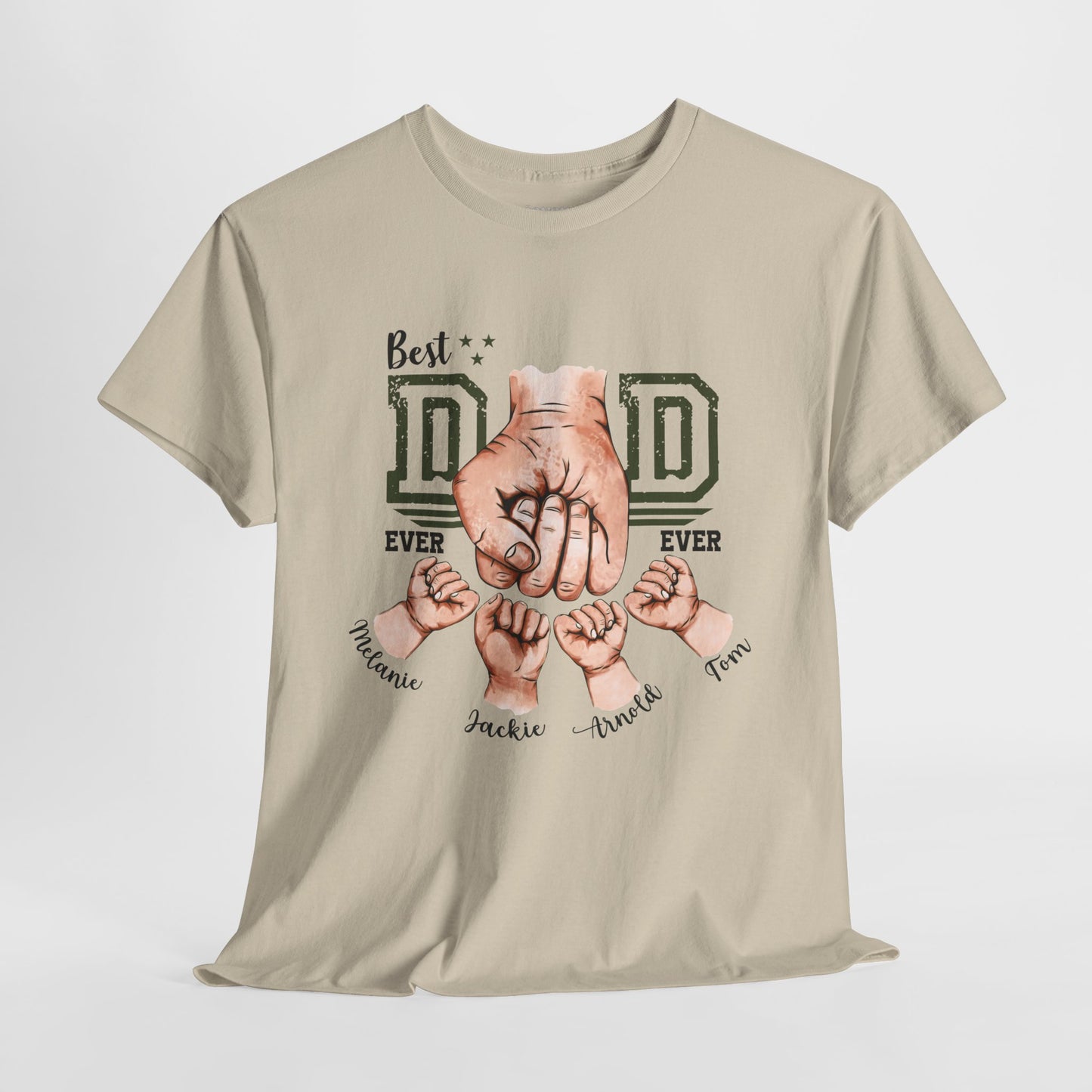 Custom Dad Heavy Cotton Tee with Kids Name - Personalized Gift for Dad