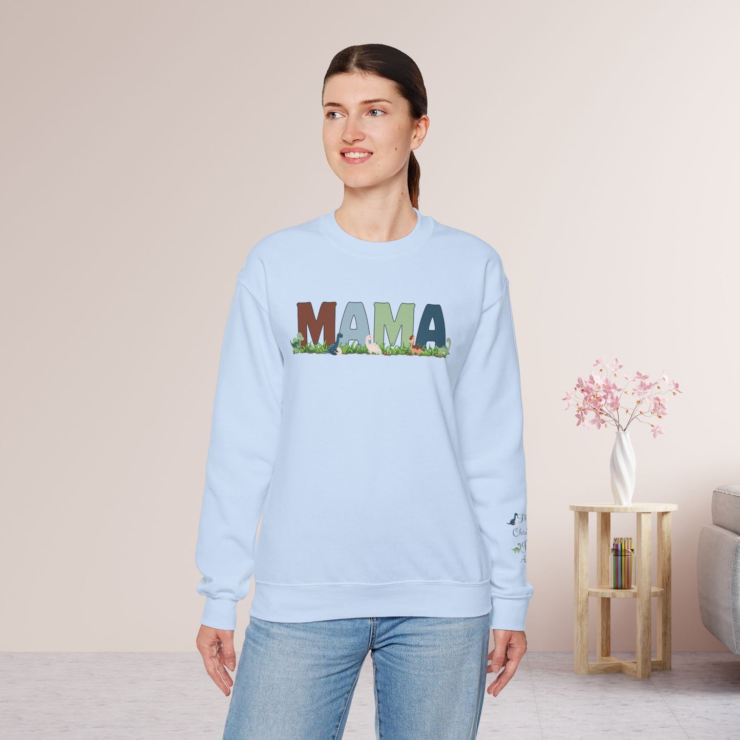 Custom Dinosaur Mama Sweatshirt with Kids Name - Personalized Gift for Mom