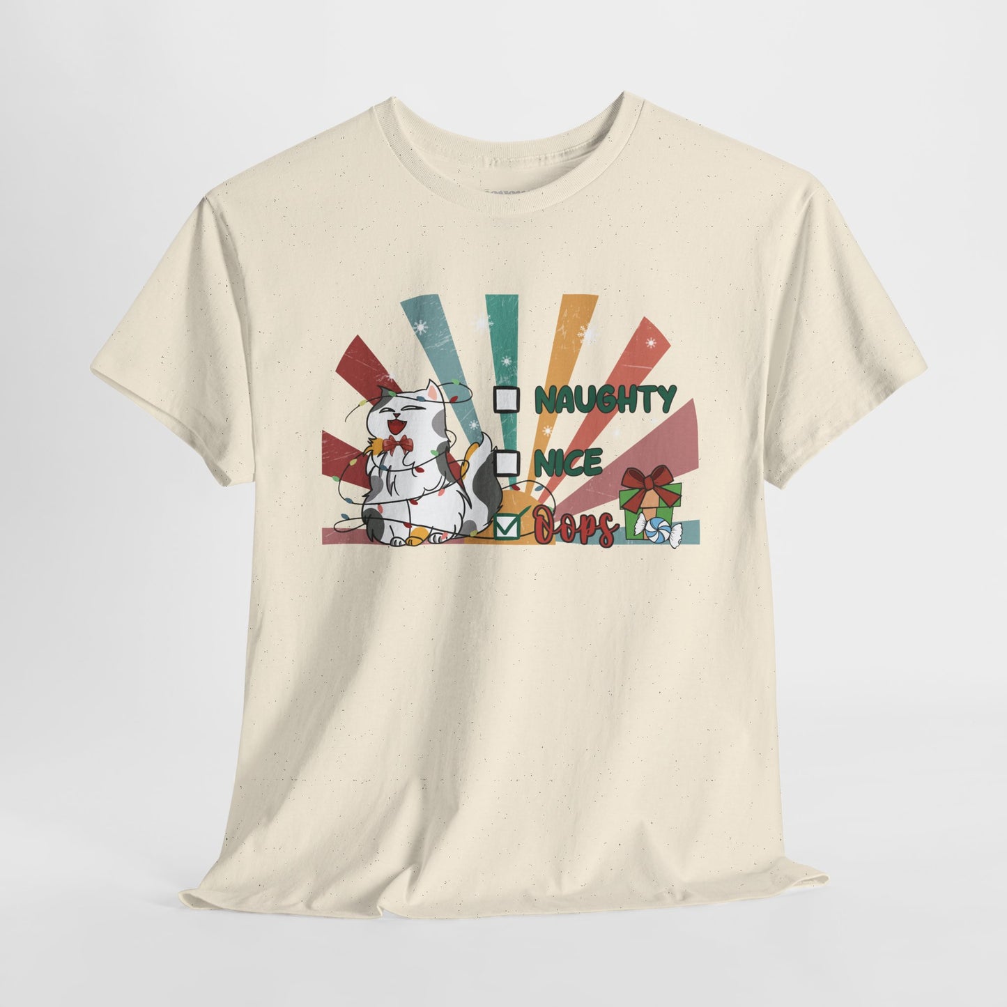 Naughty Nice Oops Funny Cat Christmas Heavy Cotton Tee - Cat Lovers Christmas Gift