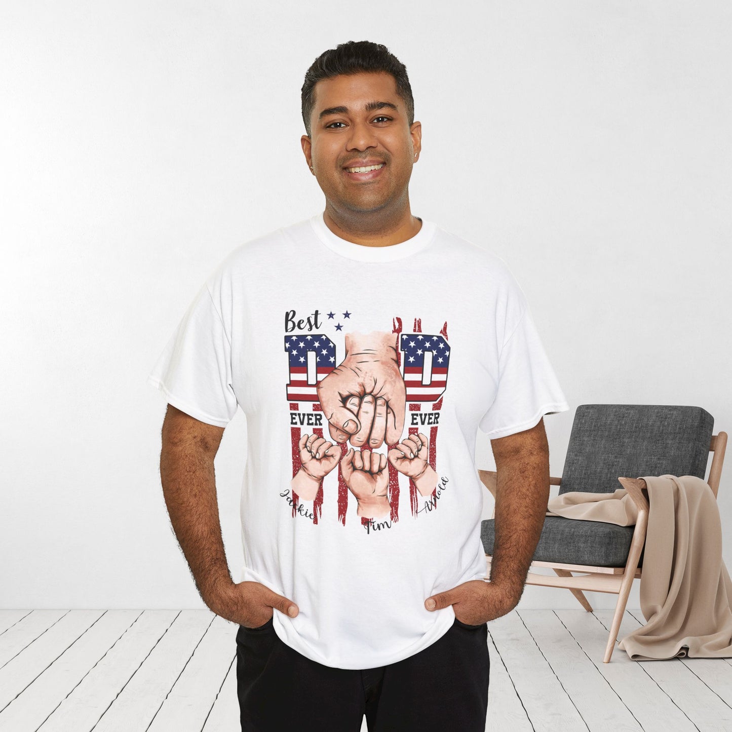 Custom Dad Heavy Cotton Tee with Kids Name - Personalized Gift for Dad