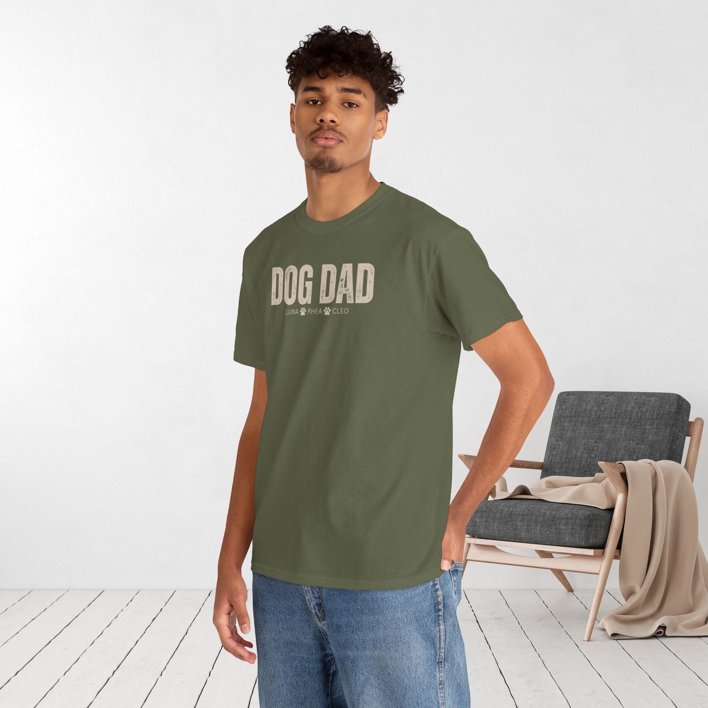 Custom Dog Dad Heavy Cotton Tee with Dogs Name - Personalized Dog Lover Gift