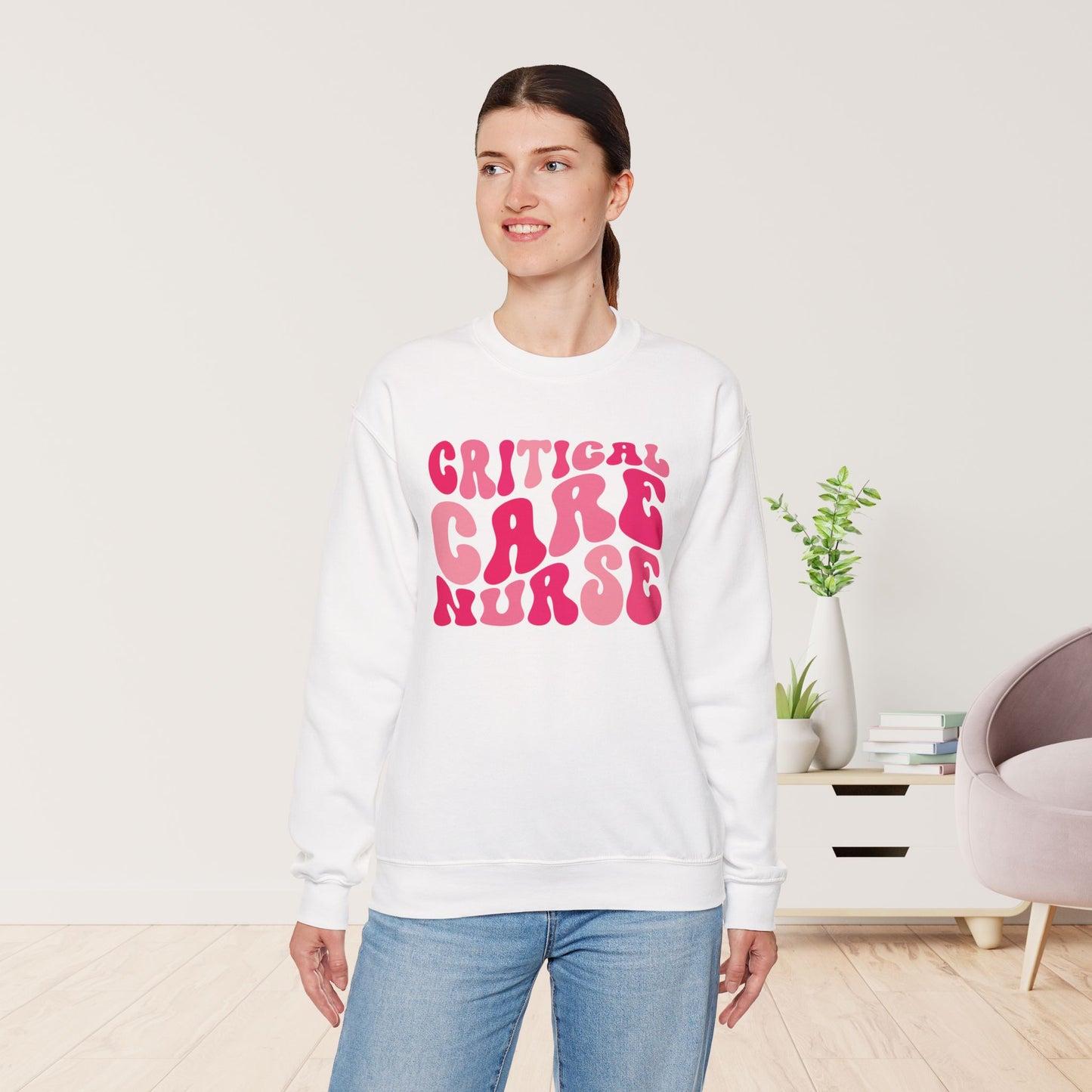 Groovy Pink Critical Care Nurse Crewneck Sweatshirt