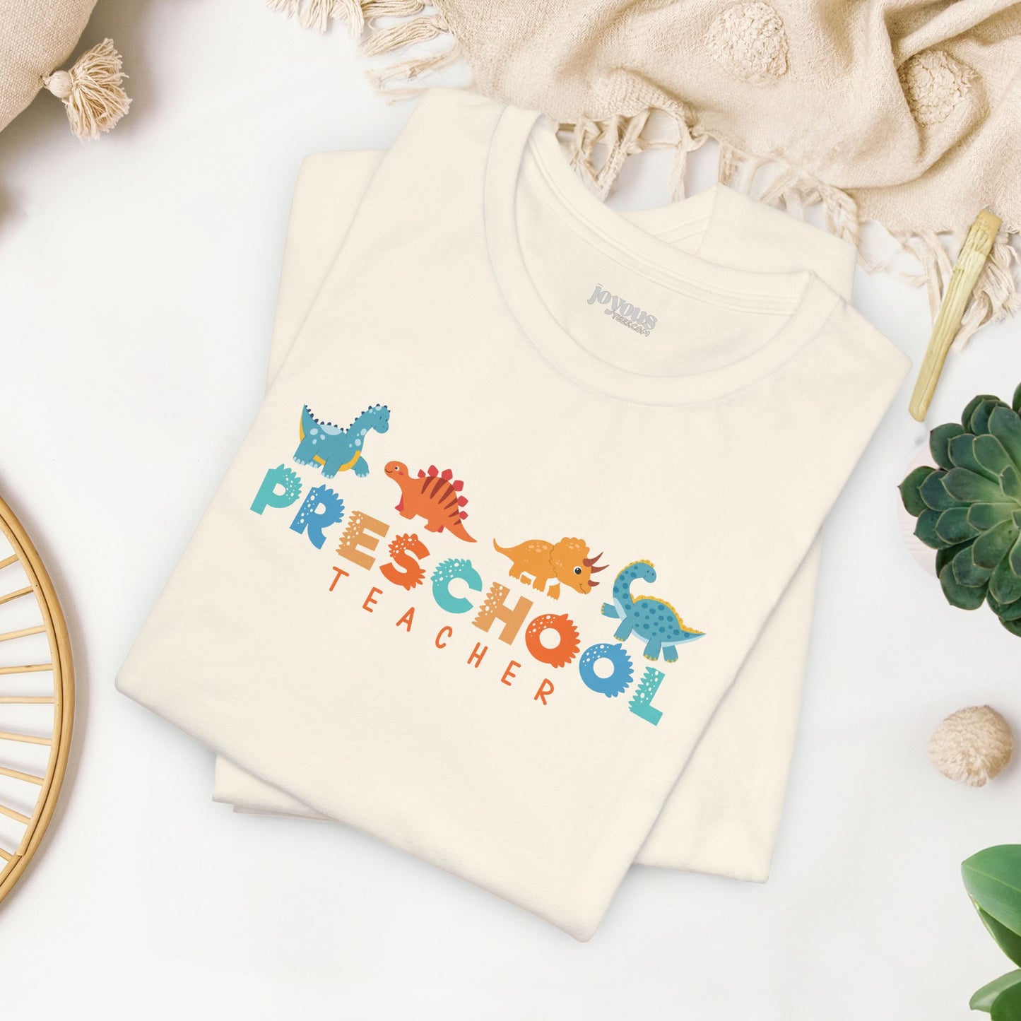 Preschool Teacher Soft Cotton Tee with Cute Dinosaurs
