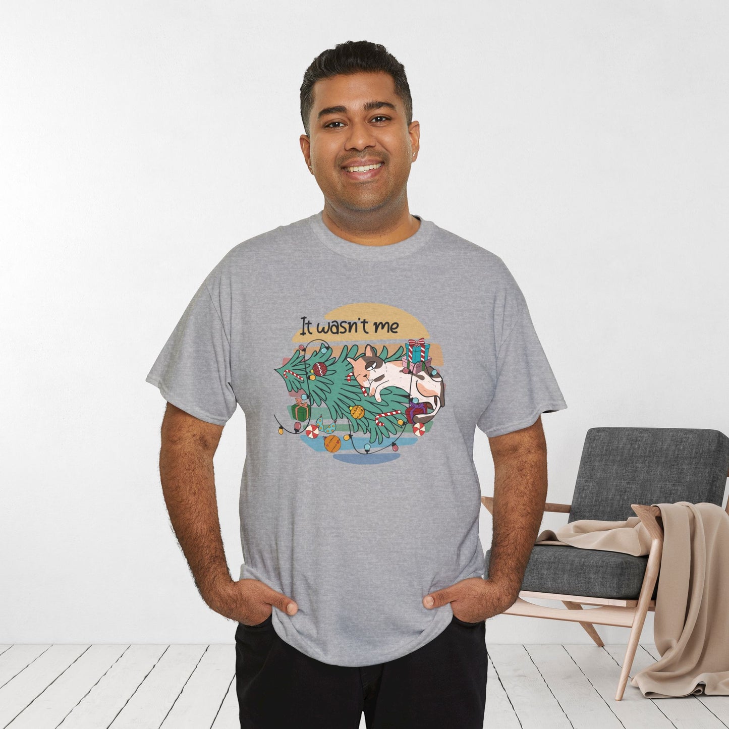 It Wasn't Me Funny Cat Christmas Heavy Cotton Tee - Cat Lovers Christmas Gift