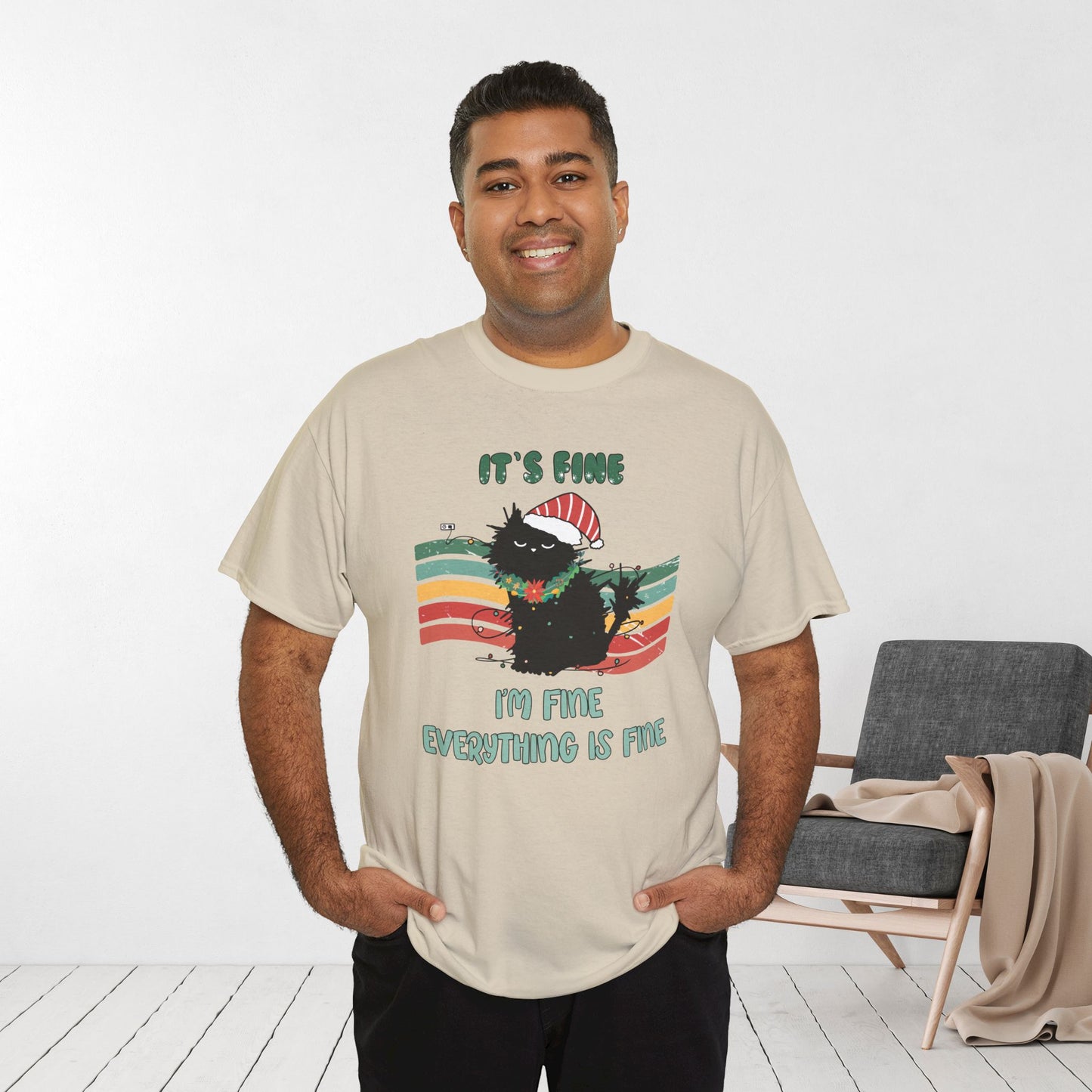 It's Fine Funny Cat Christmas Heavy Cotton Tee - Cat Lovers Christmas Gift