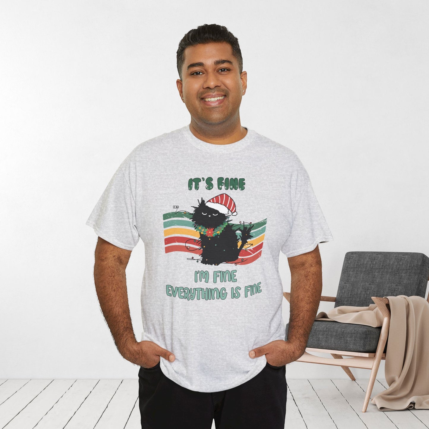It's Fine Funny Cat Christmas Heavy Cotton Tee - Cat Lovers Christmas Gift