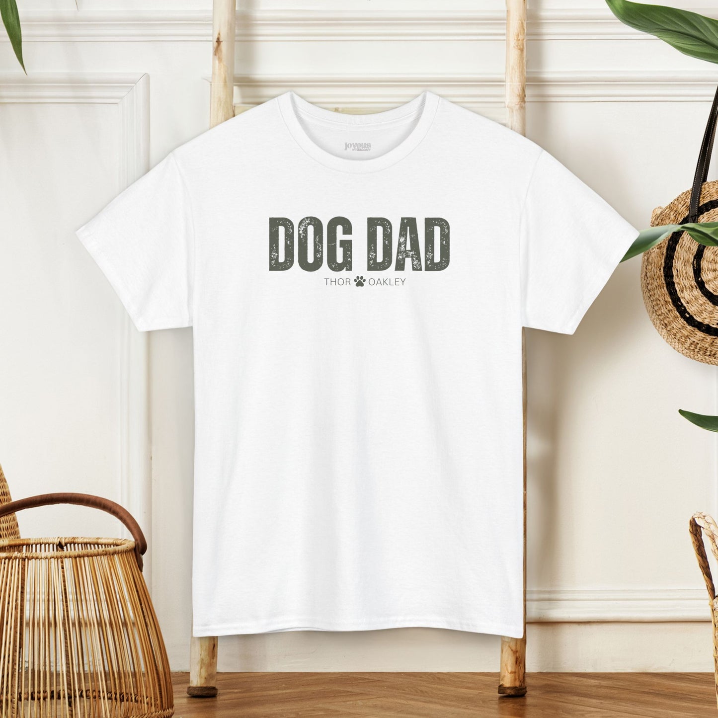 Custom Dog Dad Heavy Cotton Tee with Dogs Name - Personalized Dog Lover Gift