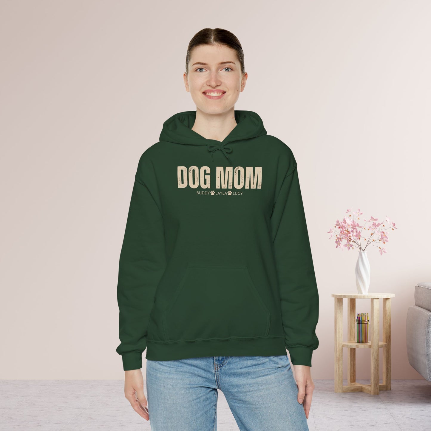 Custom Dog Mom Hoodie with Dogs Name - Personalized Gift for Dog Mom