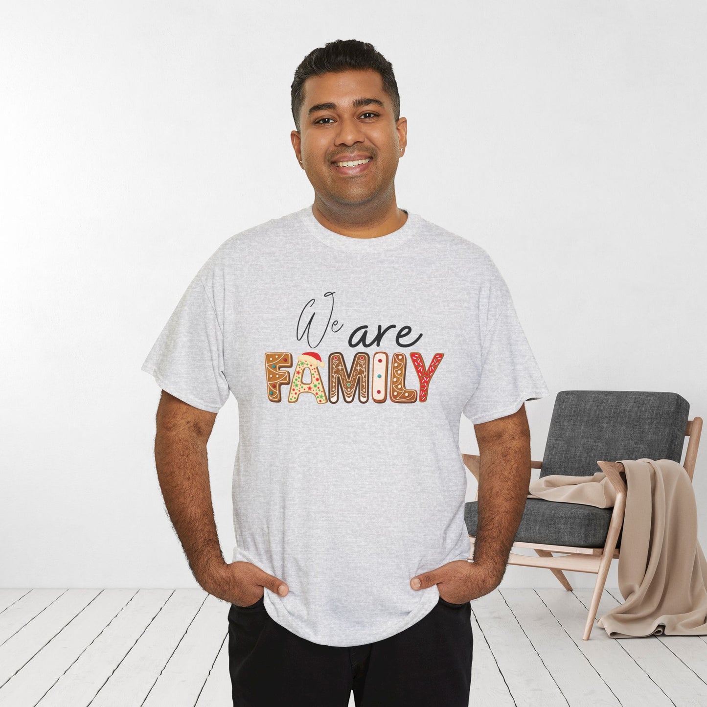 We Are Family Christmas Cookie Heavy Cotton Tee - Christmas Pajama Shirt