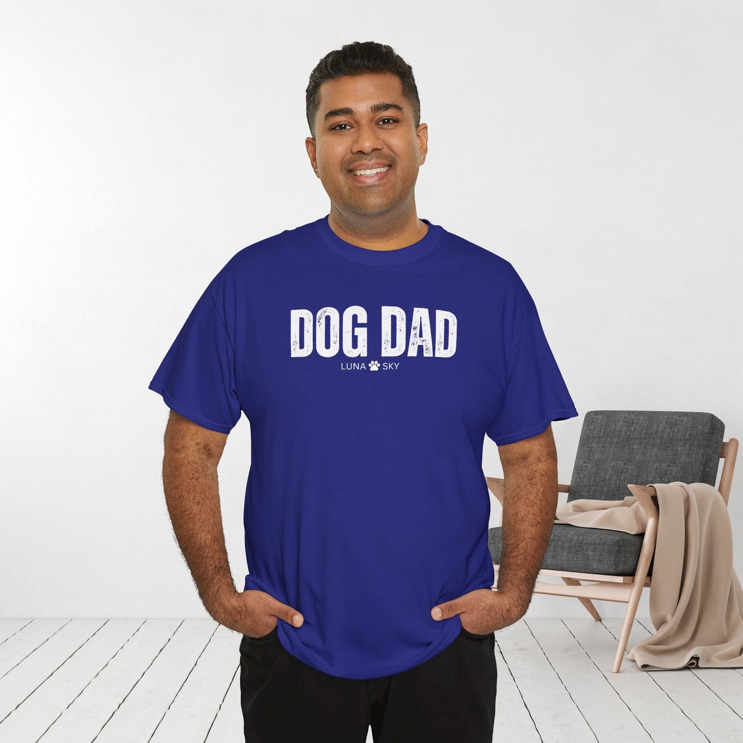 Custom Dog Dad Heavy Cotton Tee with Dogs Name - Personalized Dog Lover Gift