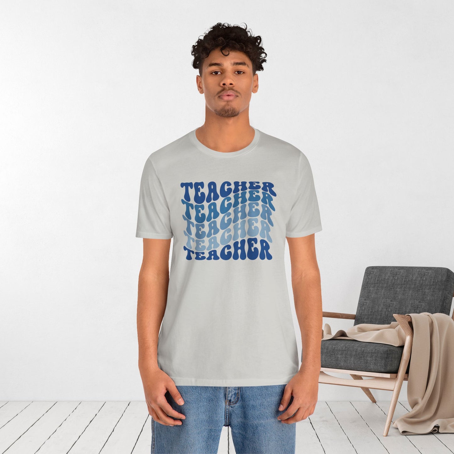 Groovy Blue Teacher Shirt - Retro School Teacher Soft Cotton Tee