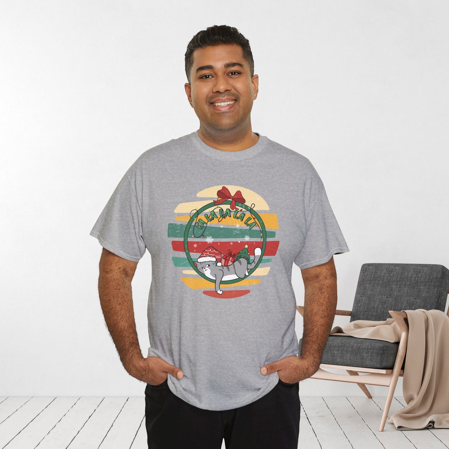 Fa La La La La Funny Cat Christmas Heavy Cotton Tee - Cat Lovers Christmas Gift