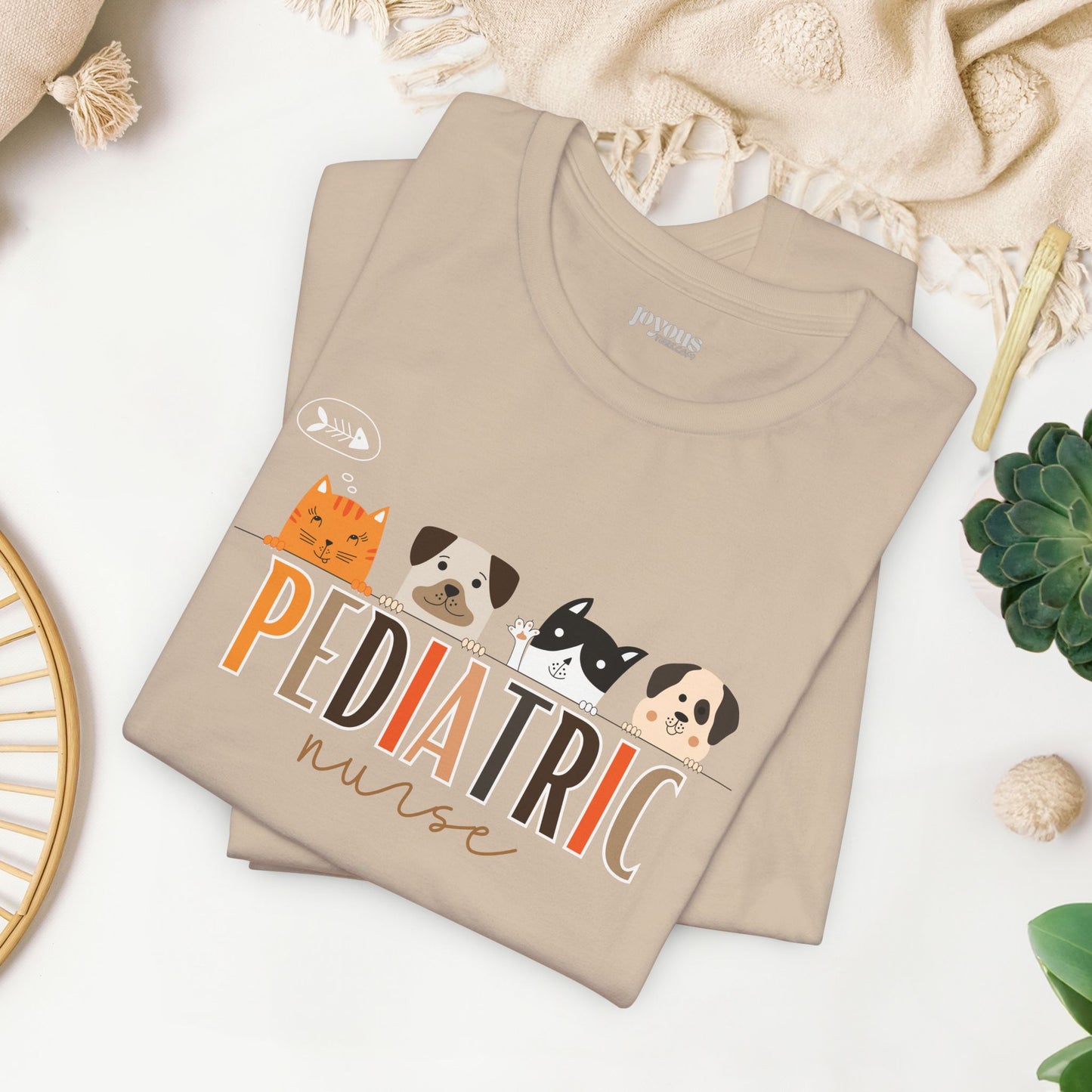 Cute Pediatric Nurse Soft Cotton Tee with Dogs and Cats for PEDS Nurse
