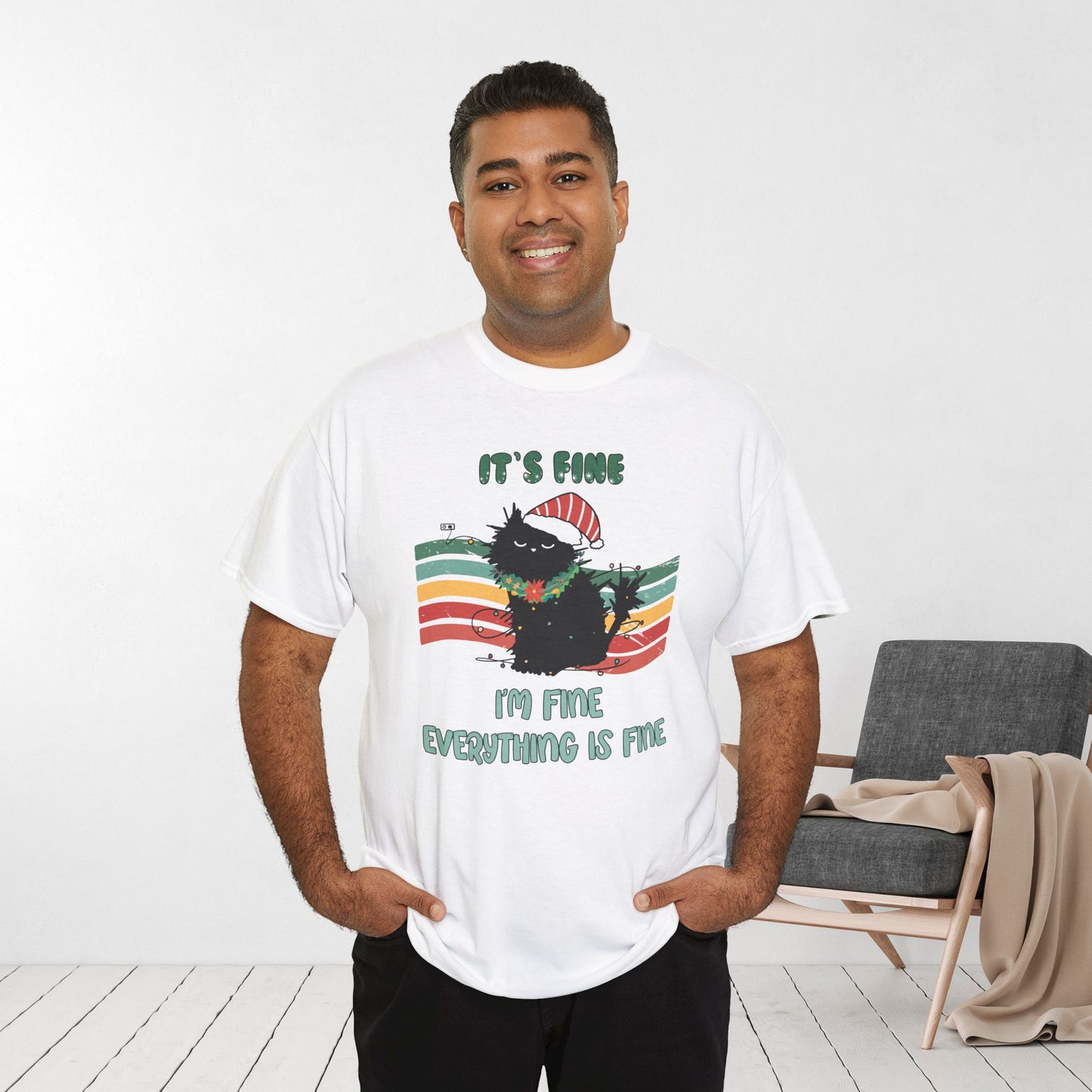It's Fine Funny Cat Christmas Heavy Cotton Tee - Cat Lovers Christmas Gift