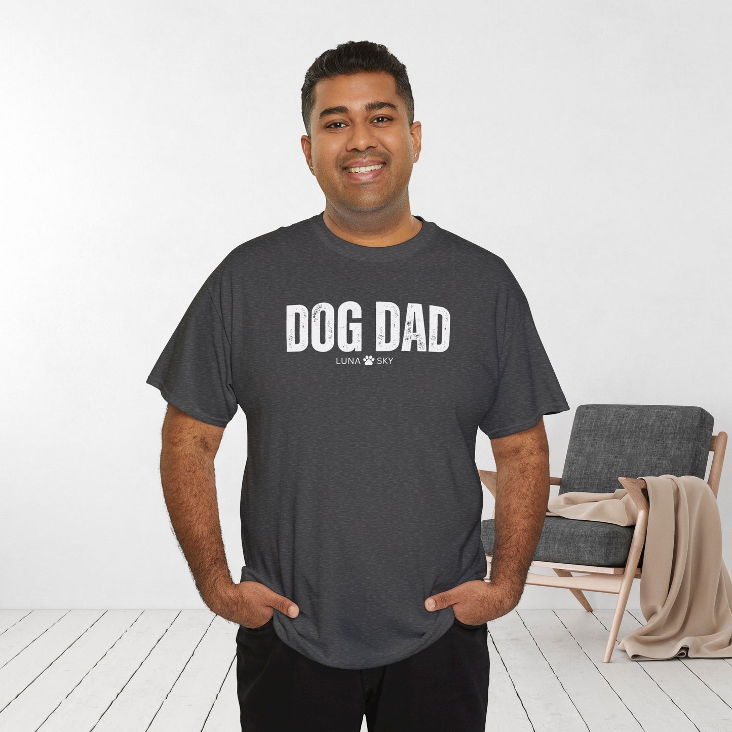 Custom Dog Dad Heavy Cotton Tee with Dogs Name - Personalized Dog Lover Gift