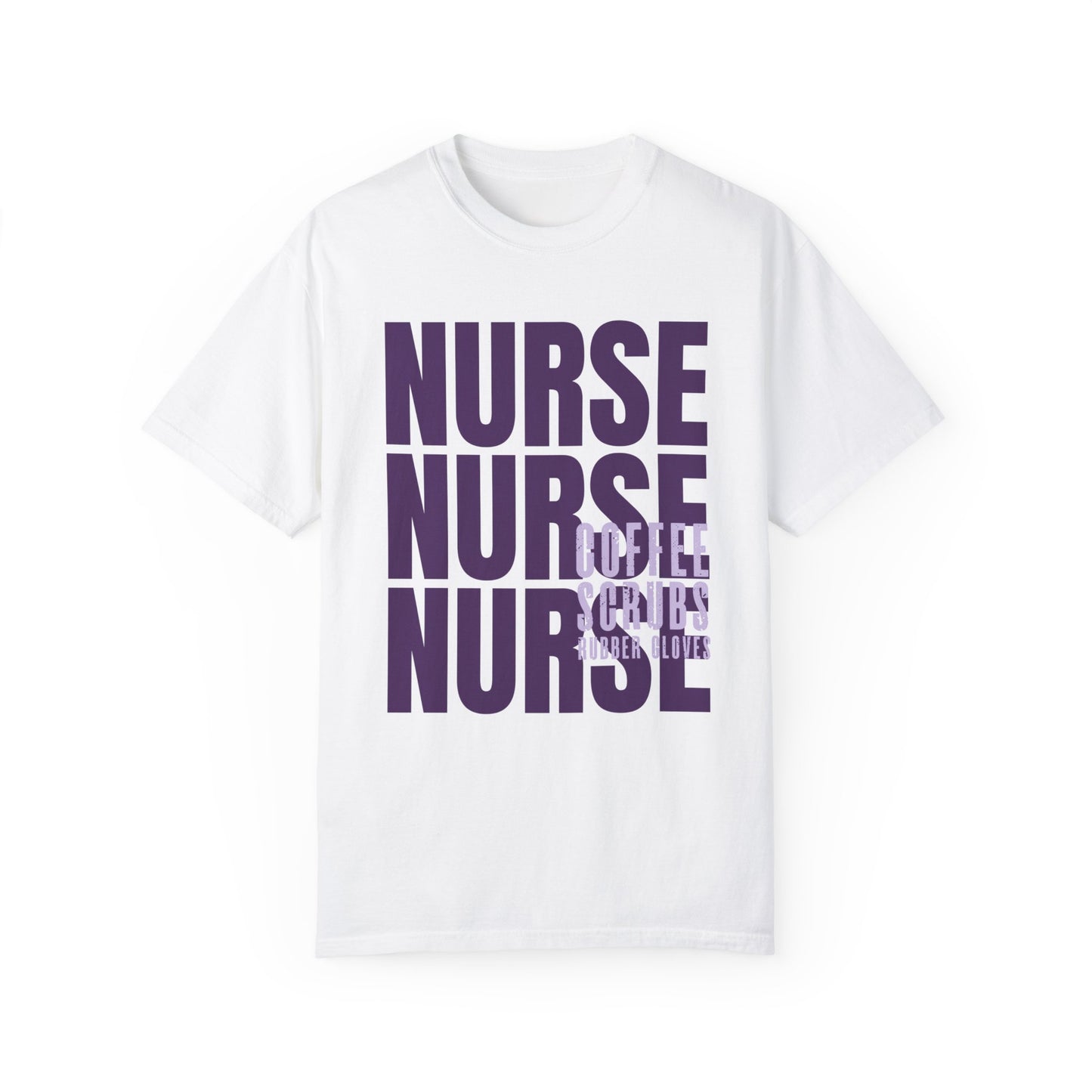 Purple Comfort Colors Nurse Shirt - Coffee Scrubs Rubber Gloves Shirt
