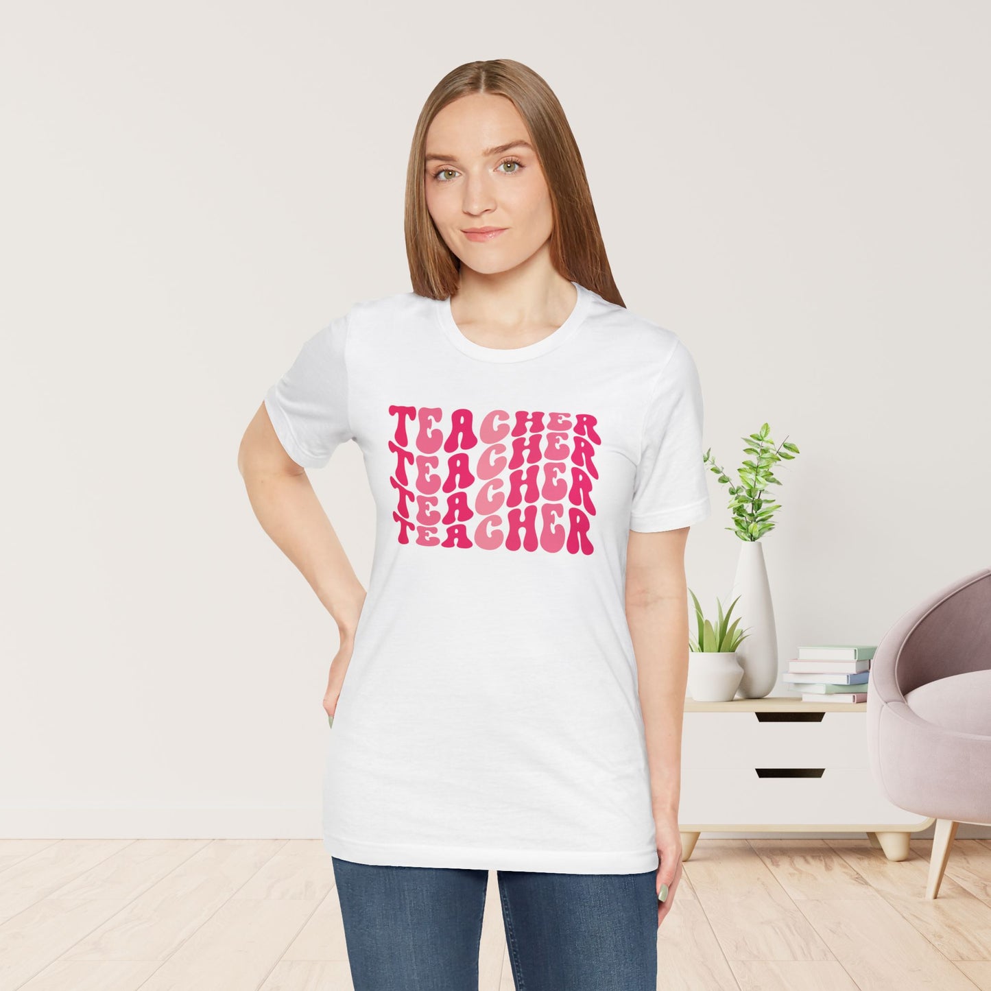 Groovy Pink Teacher Soft Cotton Tee for School Teachers
