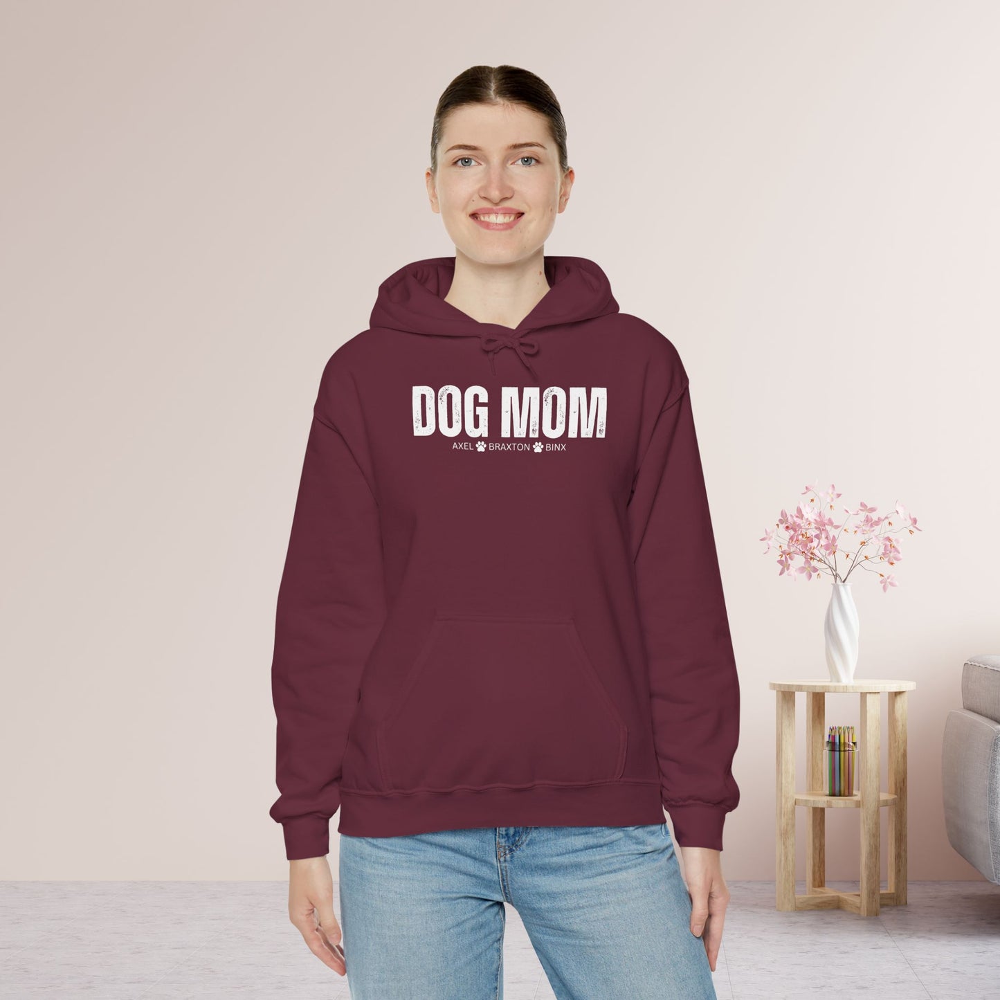 Custom Dog Mom Hoodie with Dogs Name - Personalized Gift for Dog Mom
