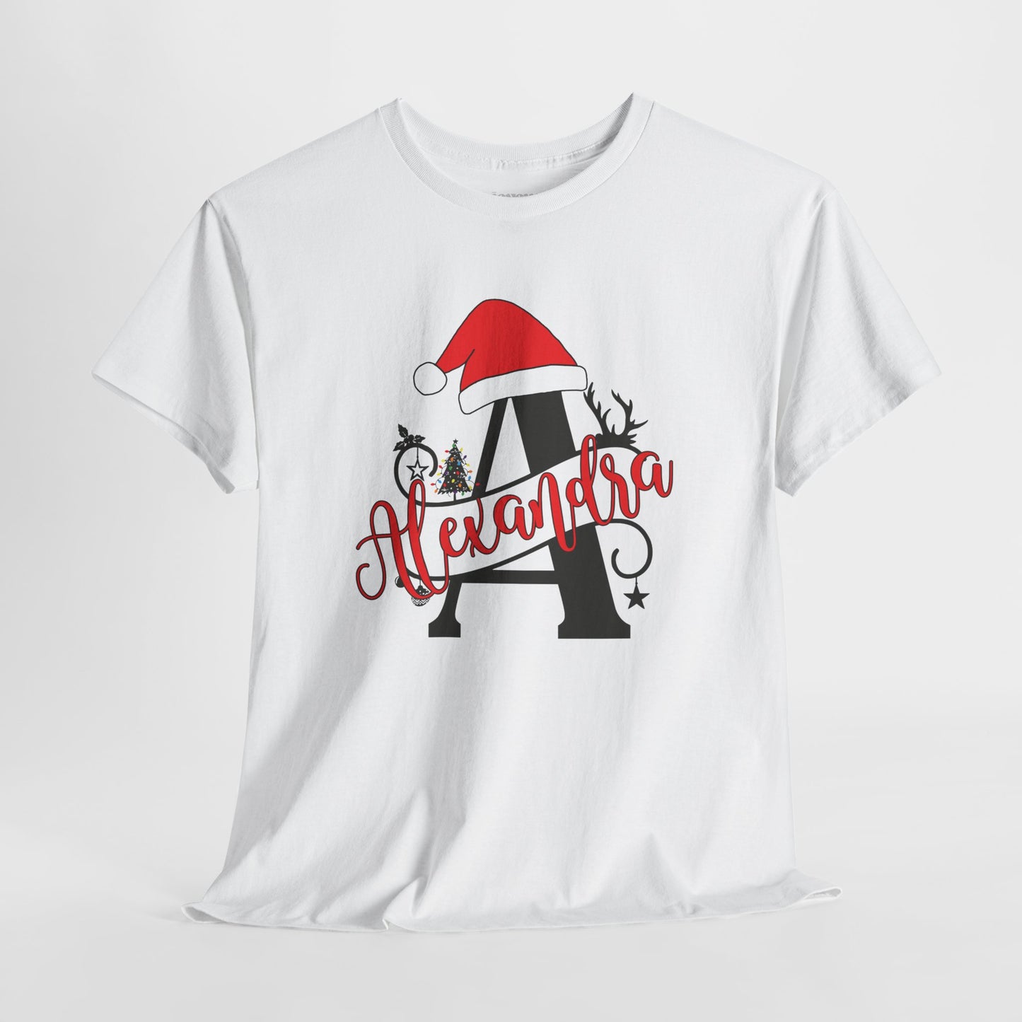 Personalized Christmas Monogram Heavy Cotton Tee with First Name - Custom Christmas Gifts