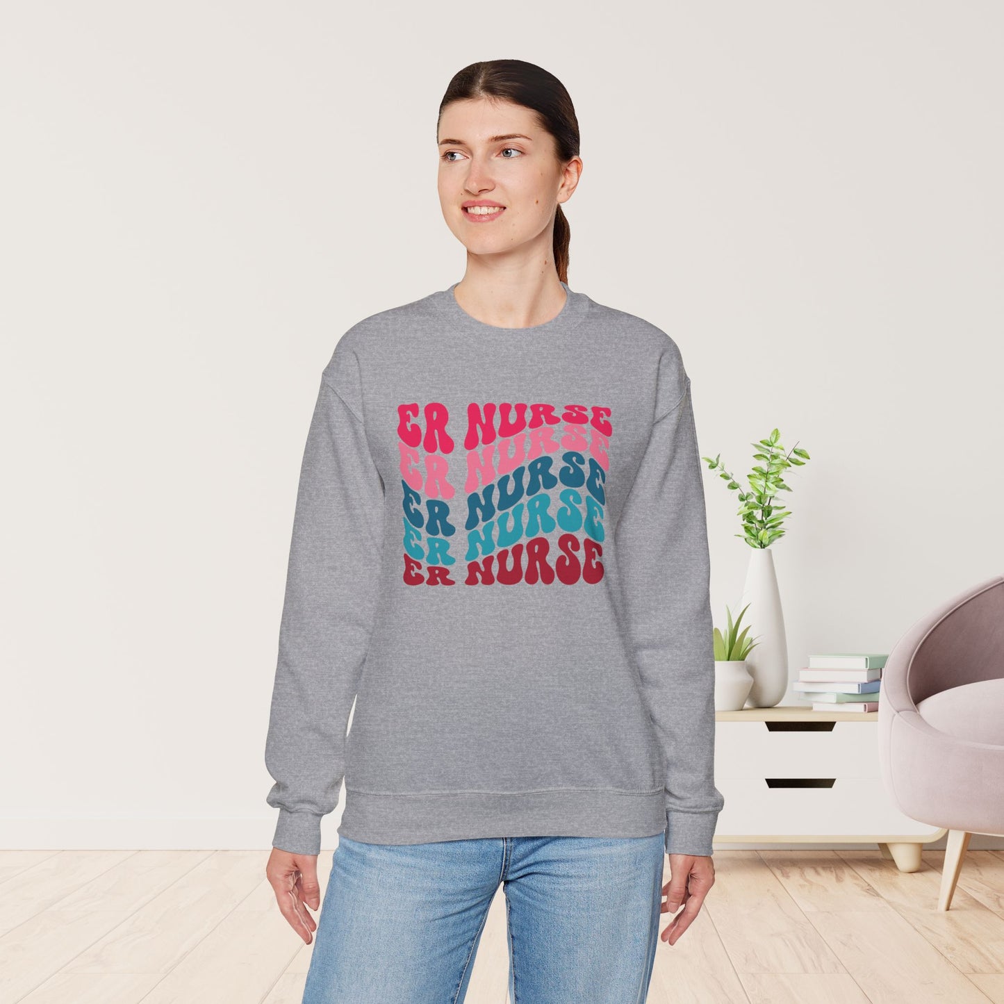 Groovy Colorful ER Nurse Sweatshirt - Emergency Nurse Crewneck