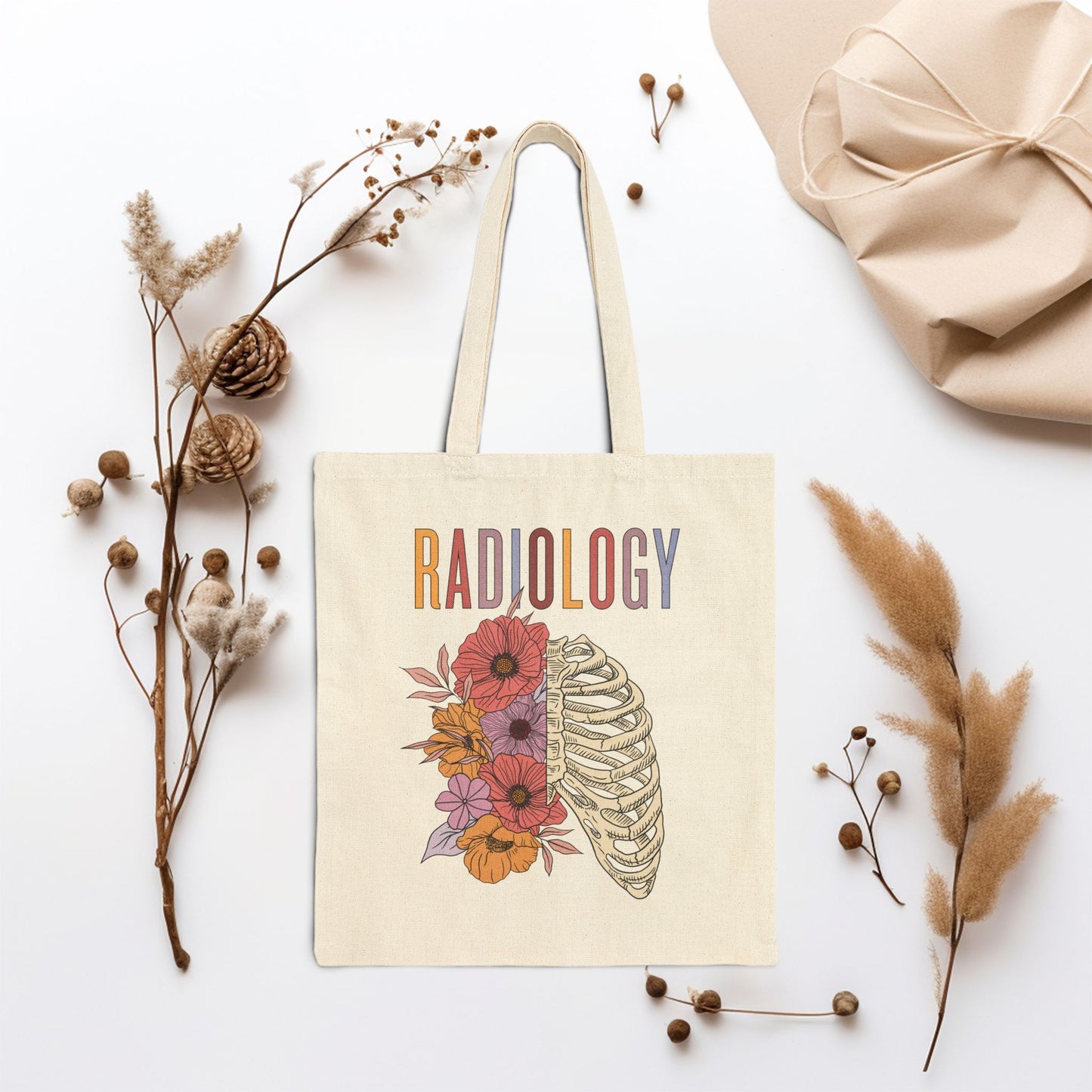Floral Radiology Canvas Tote Bag - Best Radiology Gift