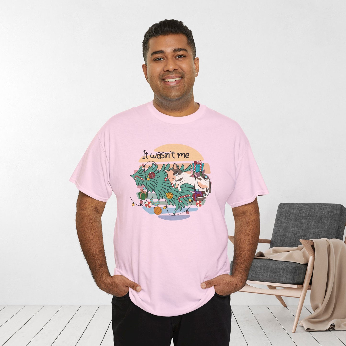It Wasn't Me Funny Cat Christmas Heavy Cotton Tee - Cat Lovers Christmas Gift