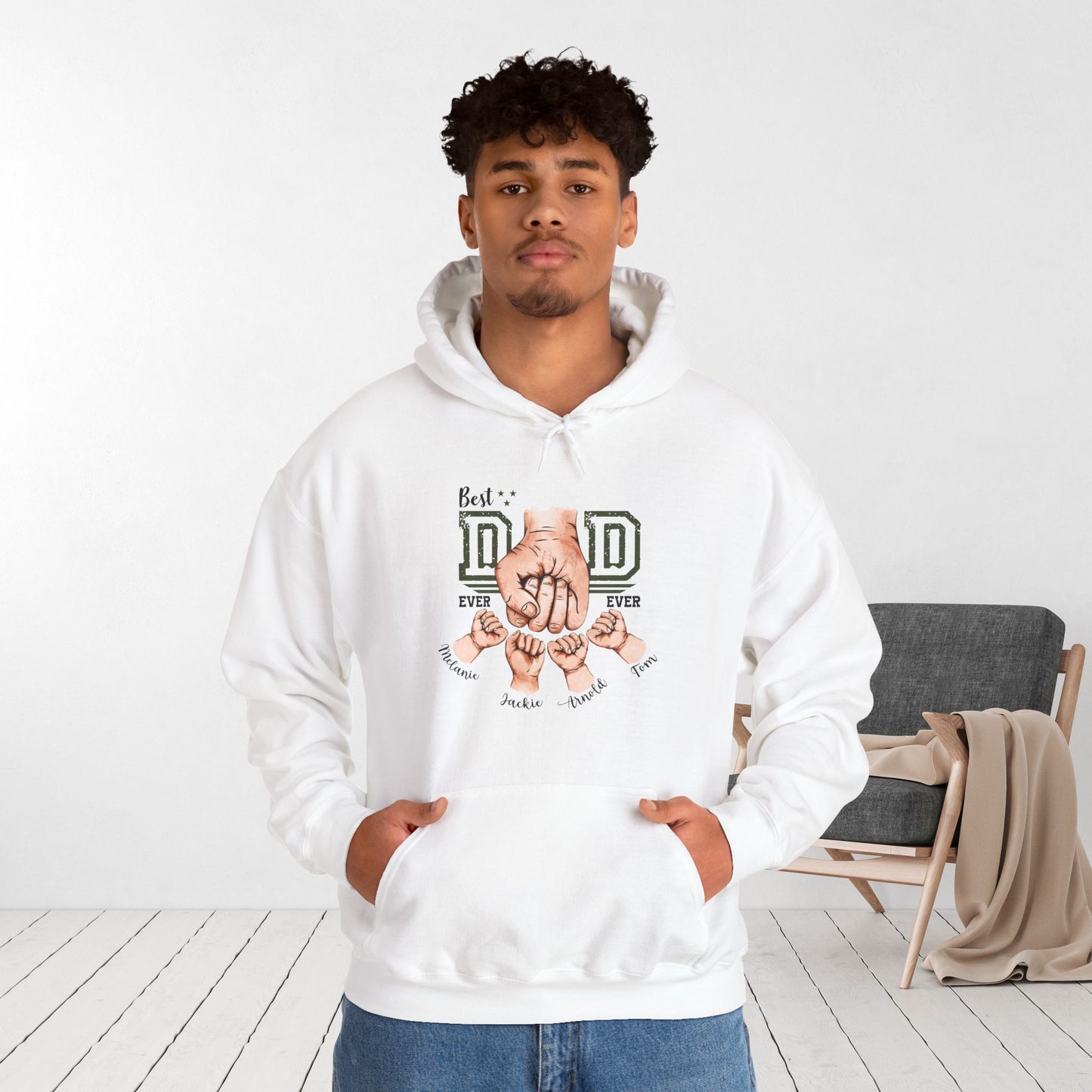 Custom Dad Hoodie with Kids Name - Personalized Gift for Dad