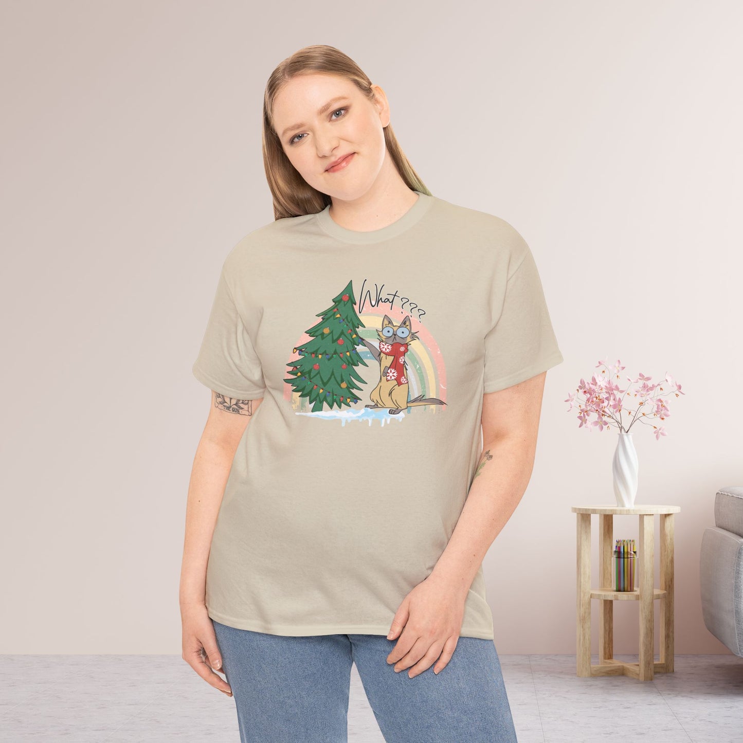 What??? Funny Cat Christmas Heavy Cotton Tee - Cat Lovers Christmas Gift