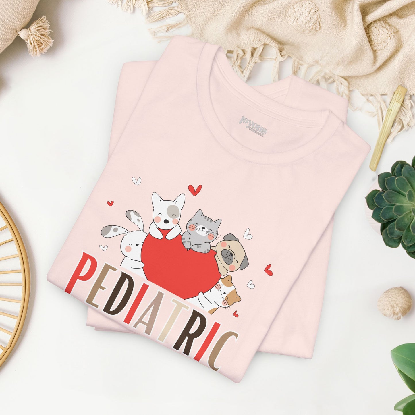 Pediatric Nurse Soft Cotton Tee with Cute Dogs and Cats for PEDS Nurse