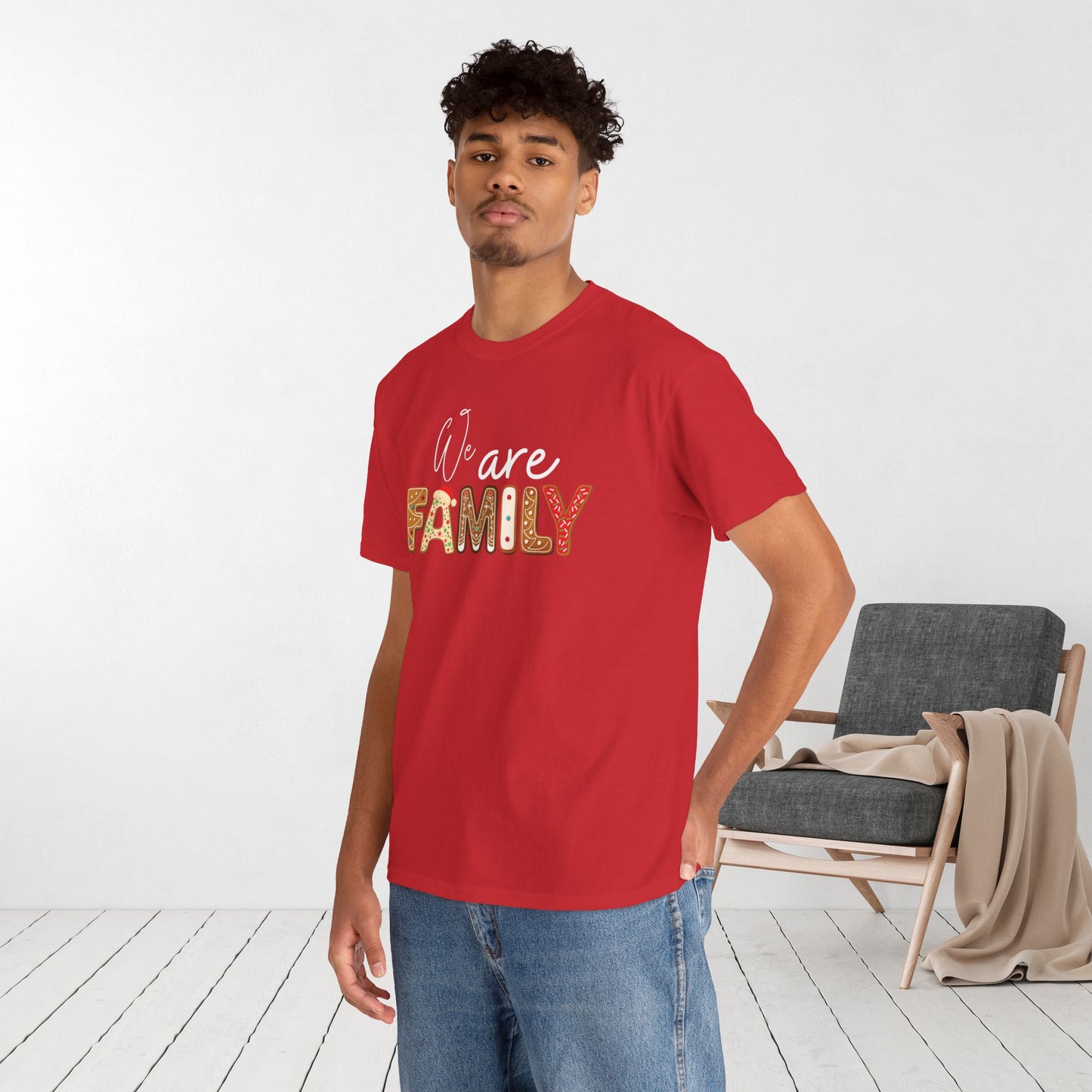 We Are Family Christmas Cookie Heavy Cotton Tee - Christmas Pajama Shirt