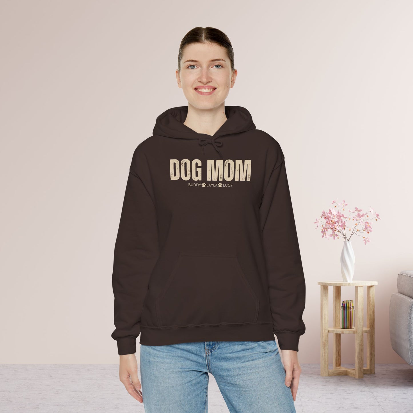 Custom Dog Mom Hoodie with Dogs Name - Personalized Gift for Dog Mom