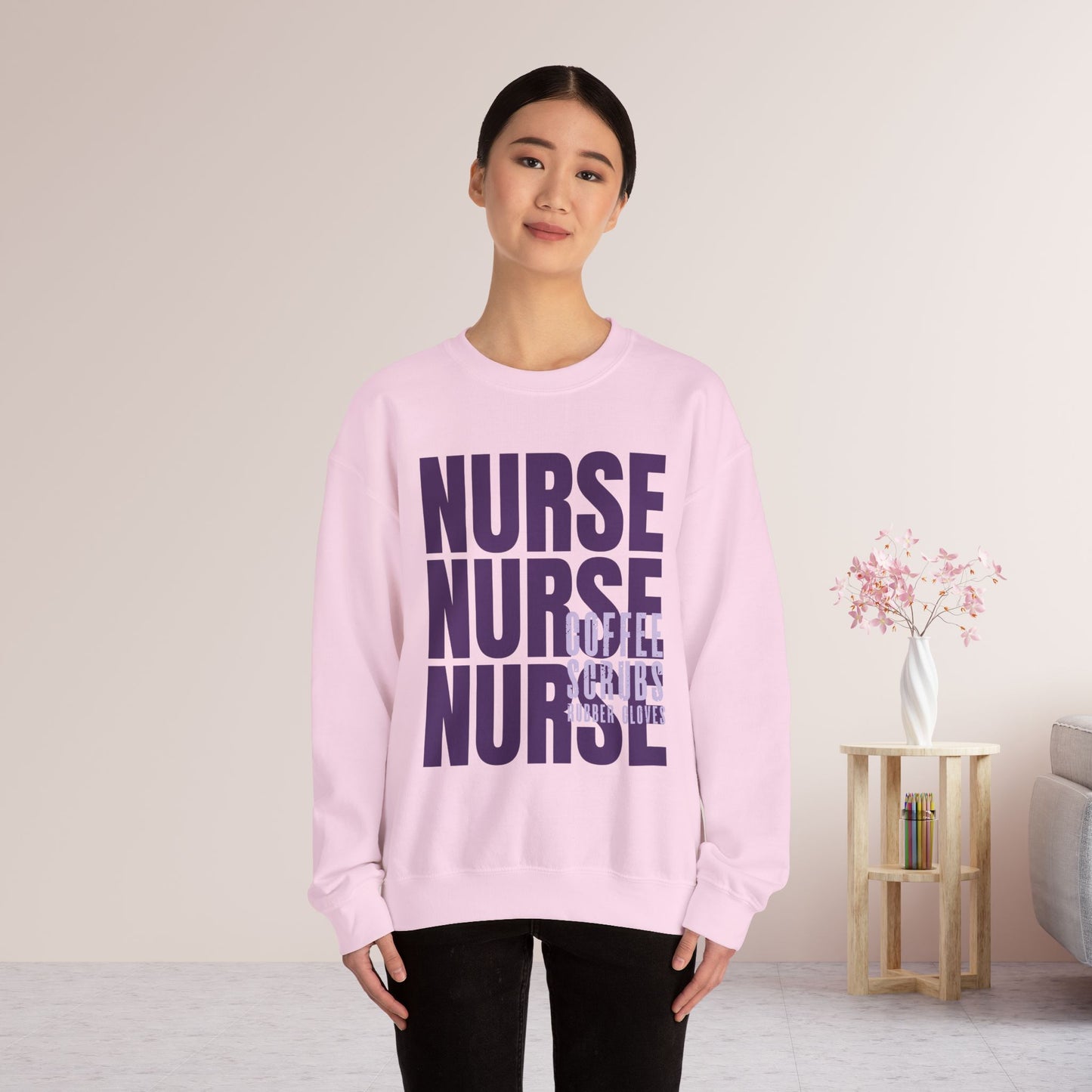 Purple Nurse Sweatshirt - Coffee Scrubs Rubber Gloves Shirt