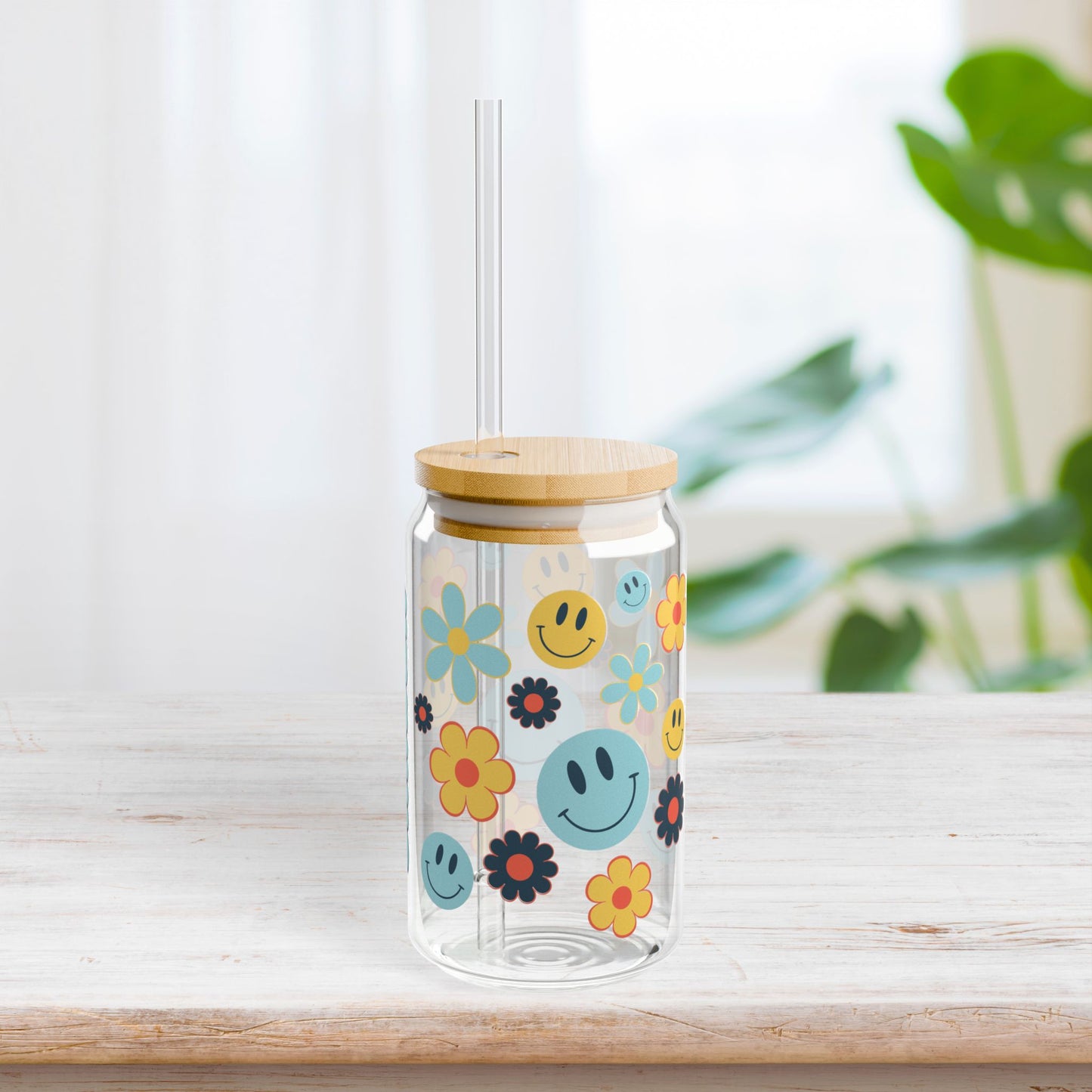 Groovy Personalized Floral Sipper Glass with First Name - Custom Name Gifts A-Z