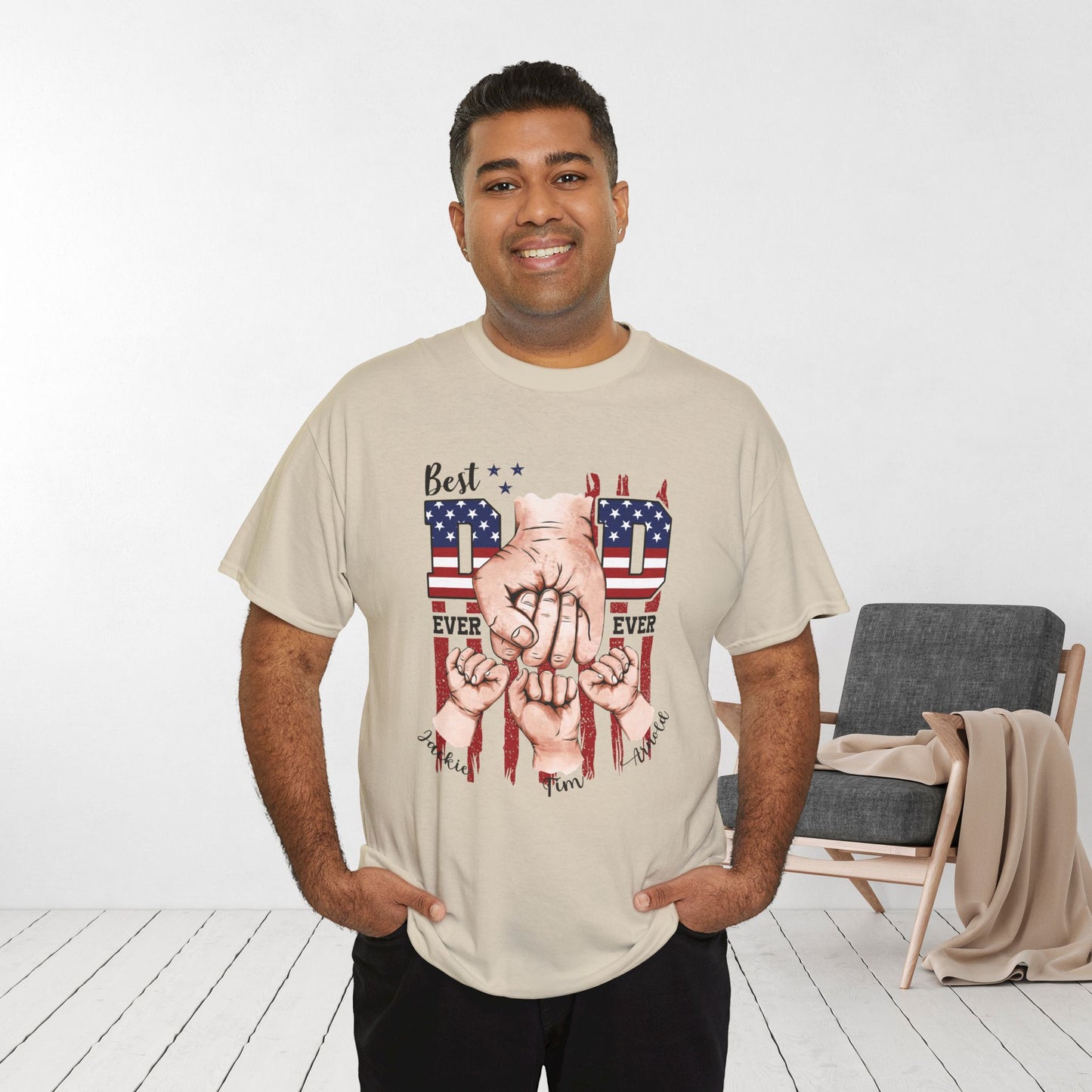Custom Dad Heavy Cotton Tee with Kids Name - Personalized Gift for Dad